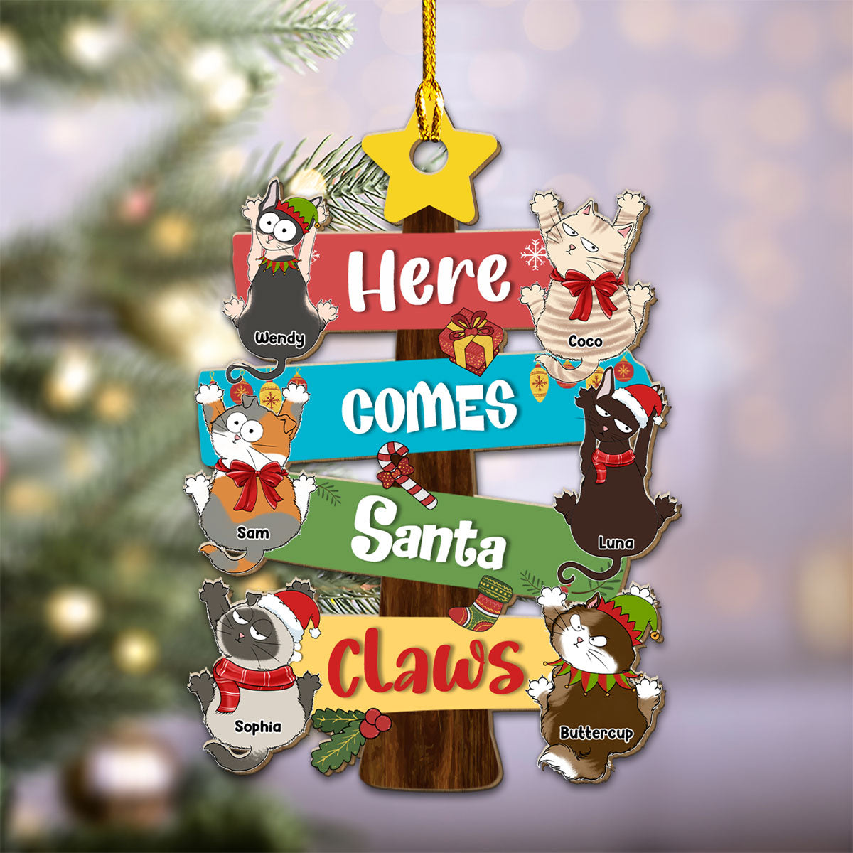 Here Comes Santa Paws - Customizable Personalized Wood Christmas Ornament