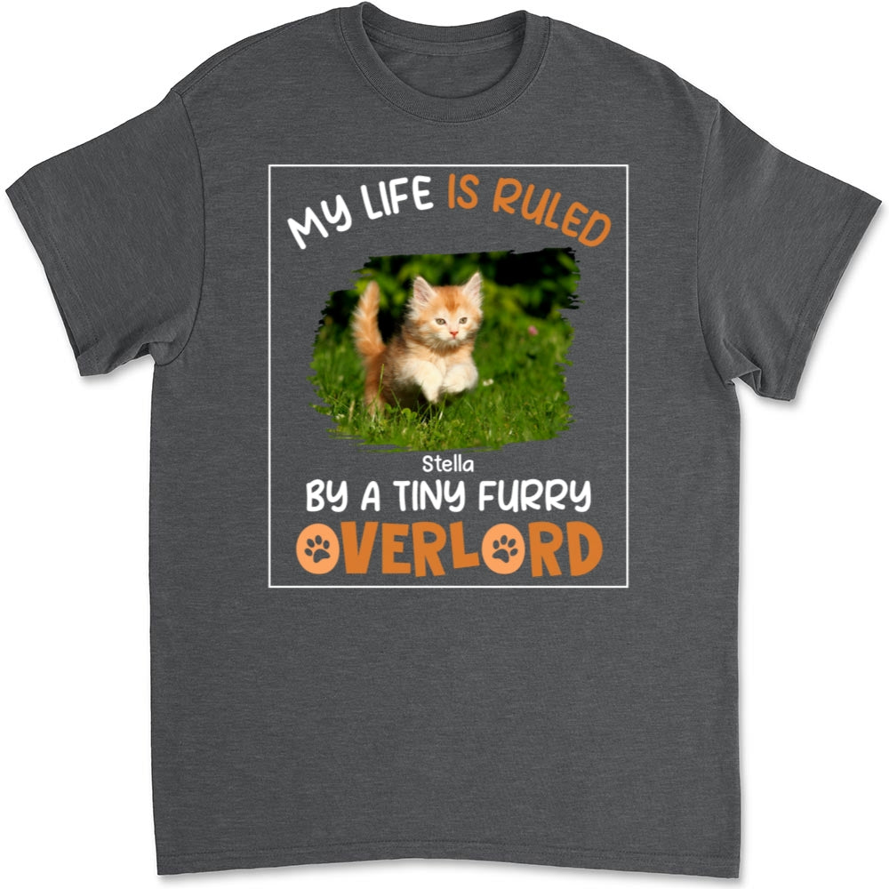 Unique Personalized Custom Unisex T-shirt with 'Ruled By Tiny Furry Overlords' Photo - Ideal for Pet Lovers