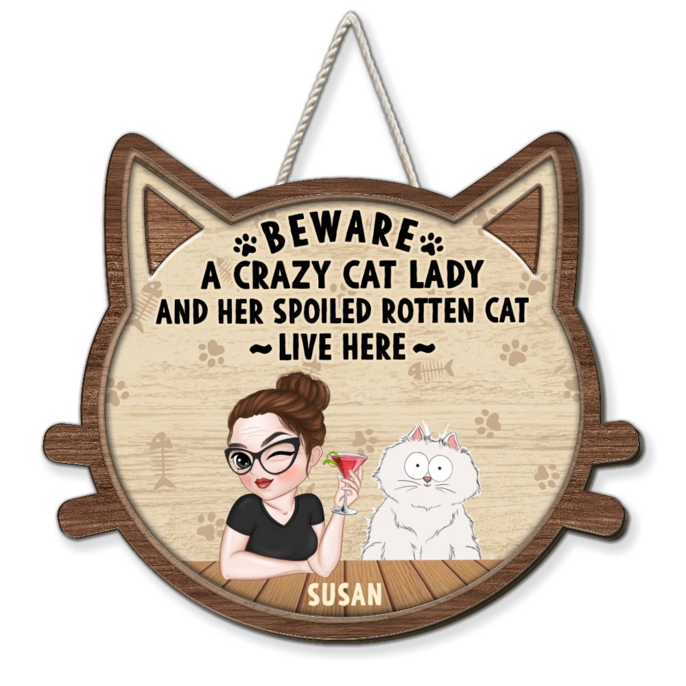 Crazy Cat & Cat Lady - Personalized Custom UV-Printed Wood Sign in Various Sizes