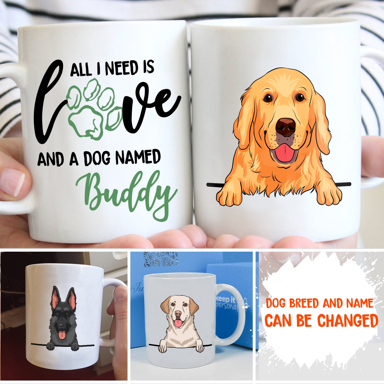 All I Need - Personalized Custom Ceramic Coffee Mug for Pet Lovers in 11oz and 15oz Sizes