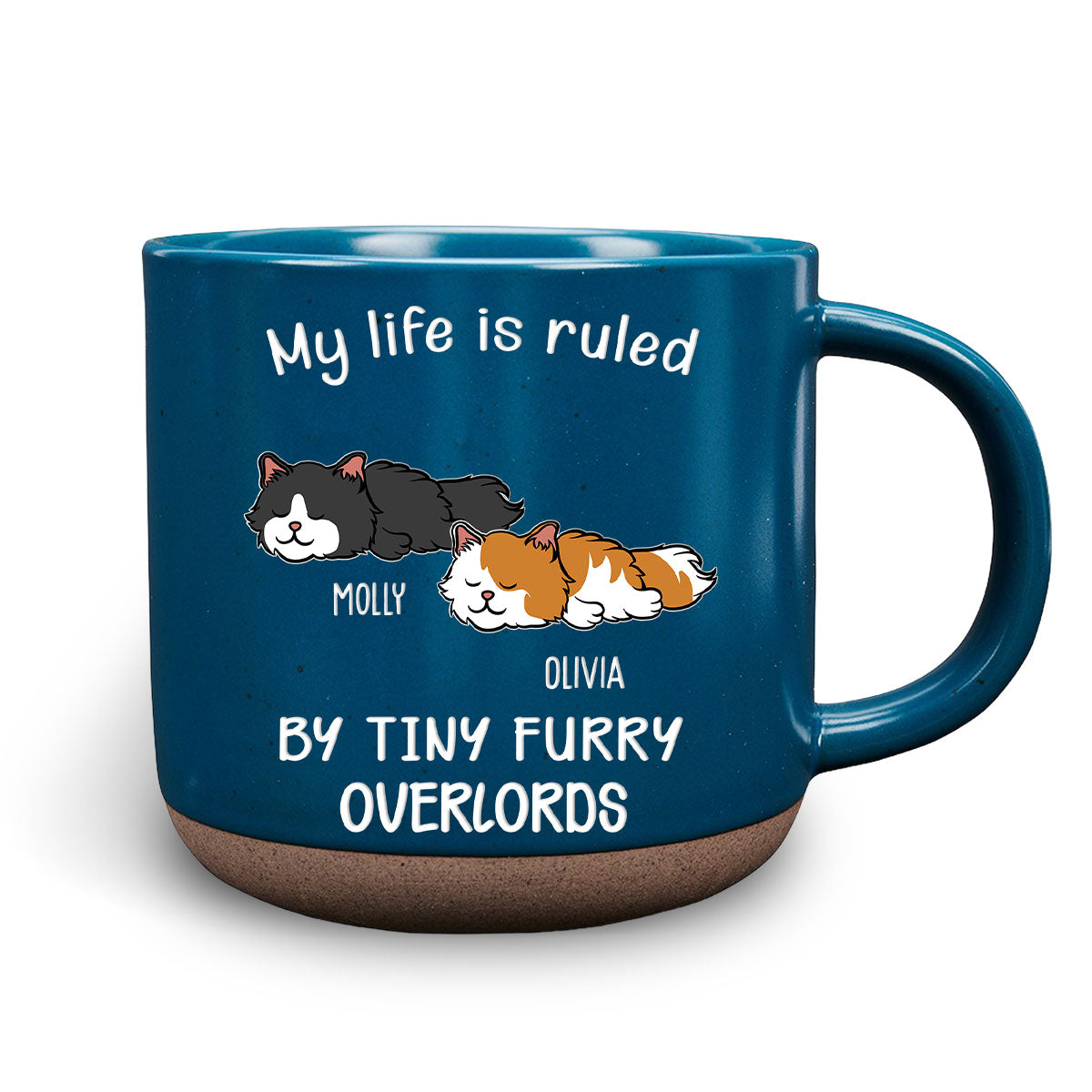 Ver Cat Personalized Custom Ceramic 11oz Ruled By Tiny Furry Overlords Pottery Mug in Dark Blue or White