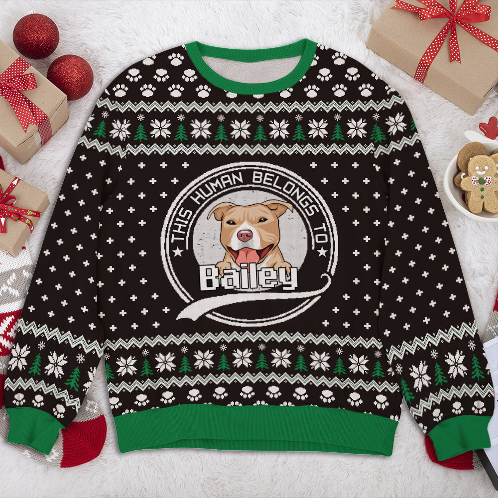 Unique Personalized Custom All-Over-Print 'Human Belongs To Dog' Sweatshirt for Dog Lovers