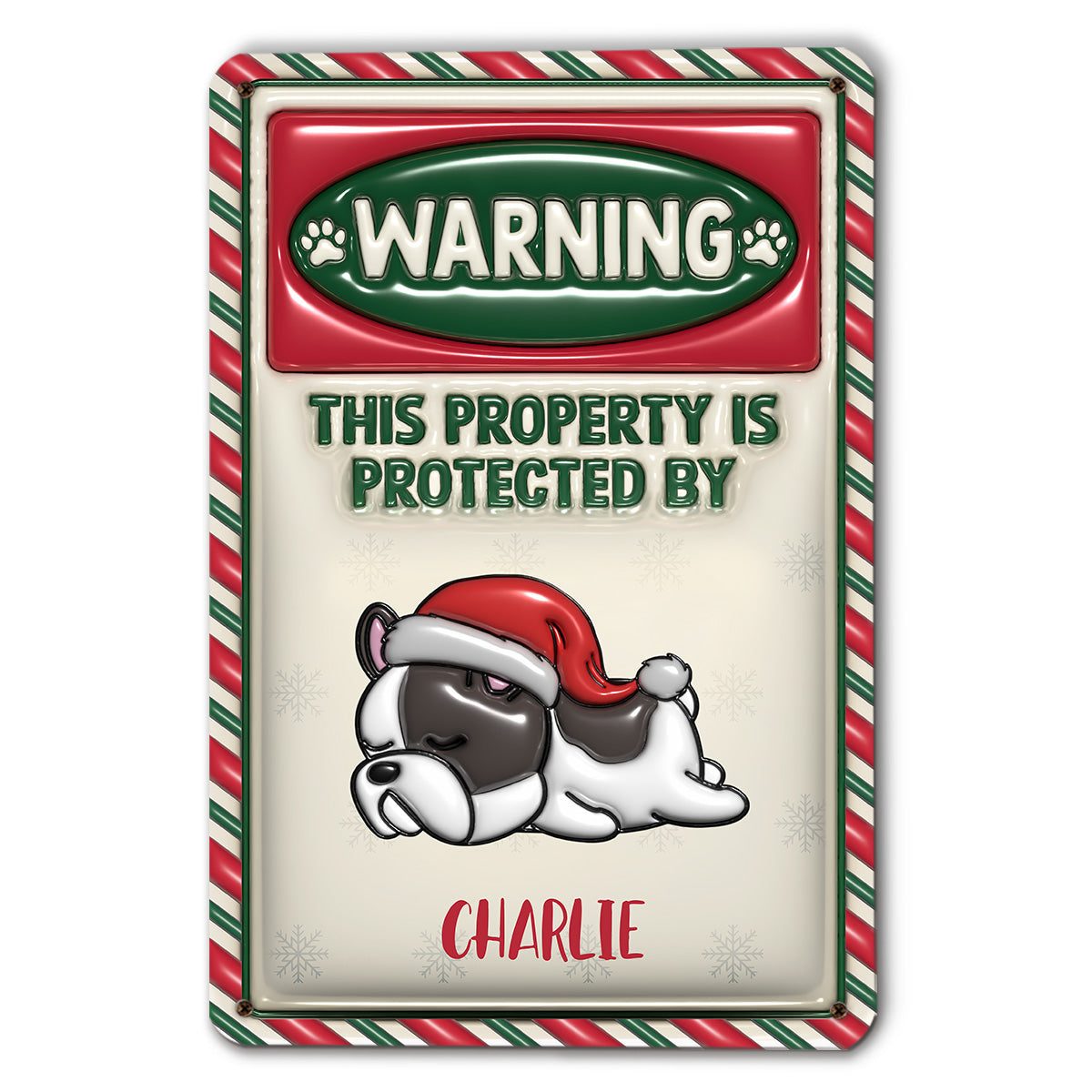 Christmas-Protected Property - Personalized Custom 3D Inflated Effect Metal Sign for Home and Office Decor