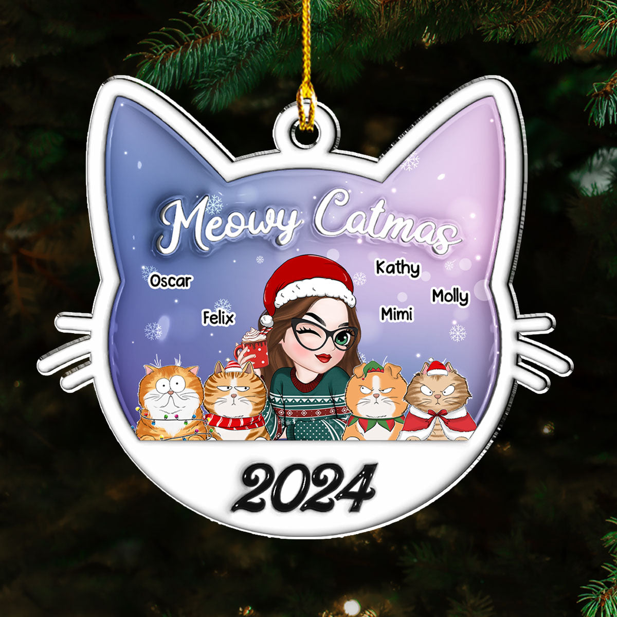 Meowy Catmas Cat Mom - Exclusive Personalized Custom 3D Inflated Effect Acrylic Christmas Ornament