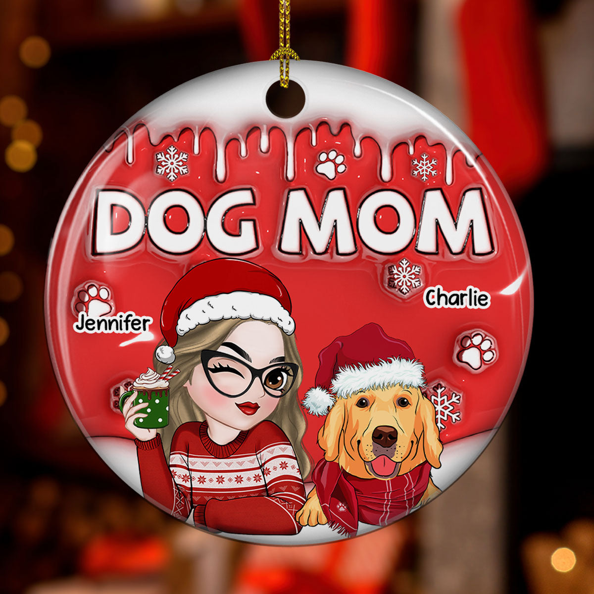 Unique Personalized Custom 3D Inflated Effect Ceramic Christmas Ornament for Dog Moms