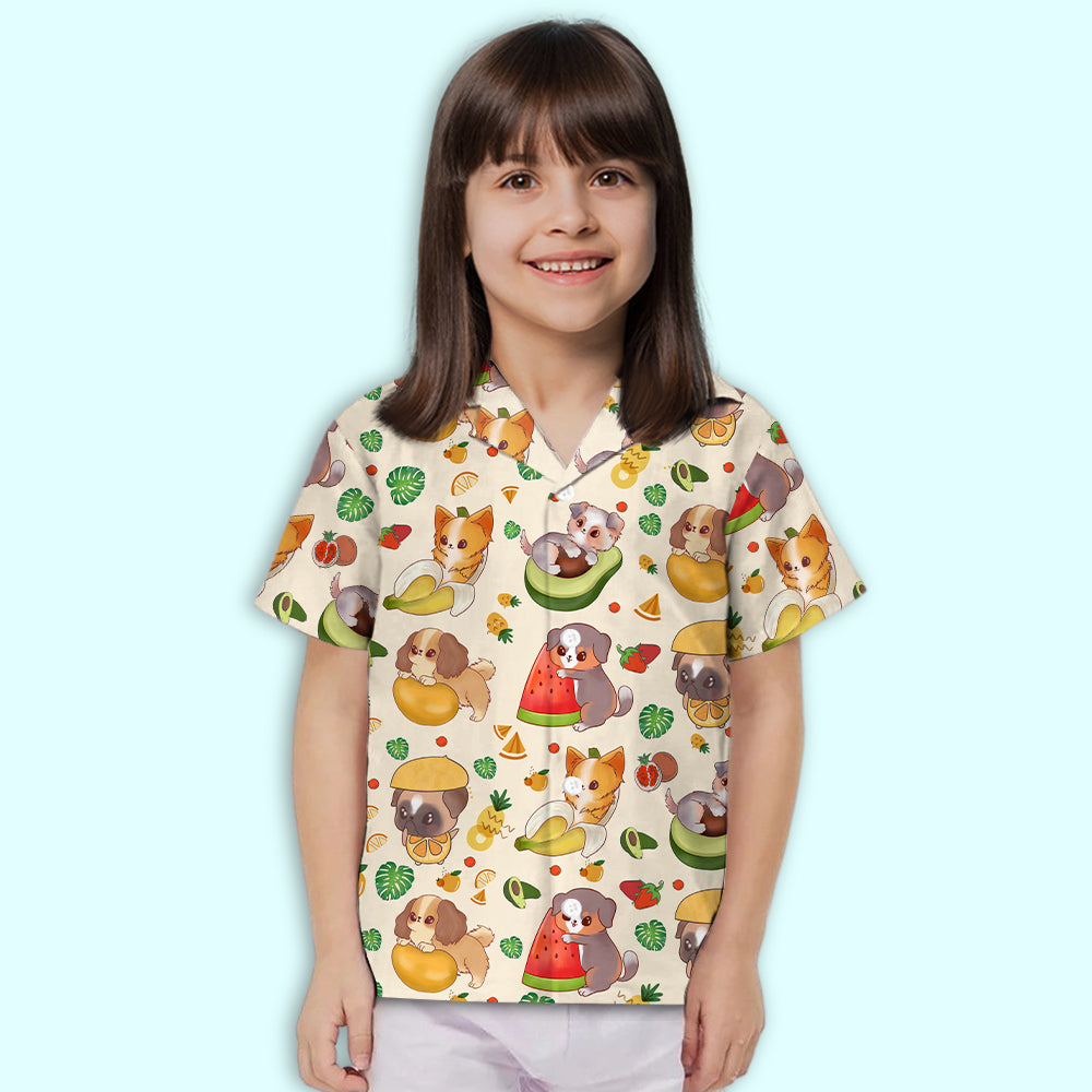 Adorable Dog And Fruit Themed Kids Button-up Shirt