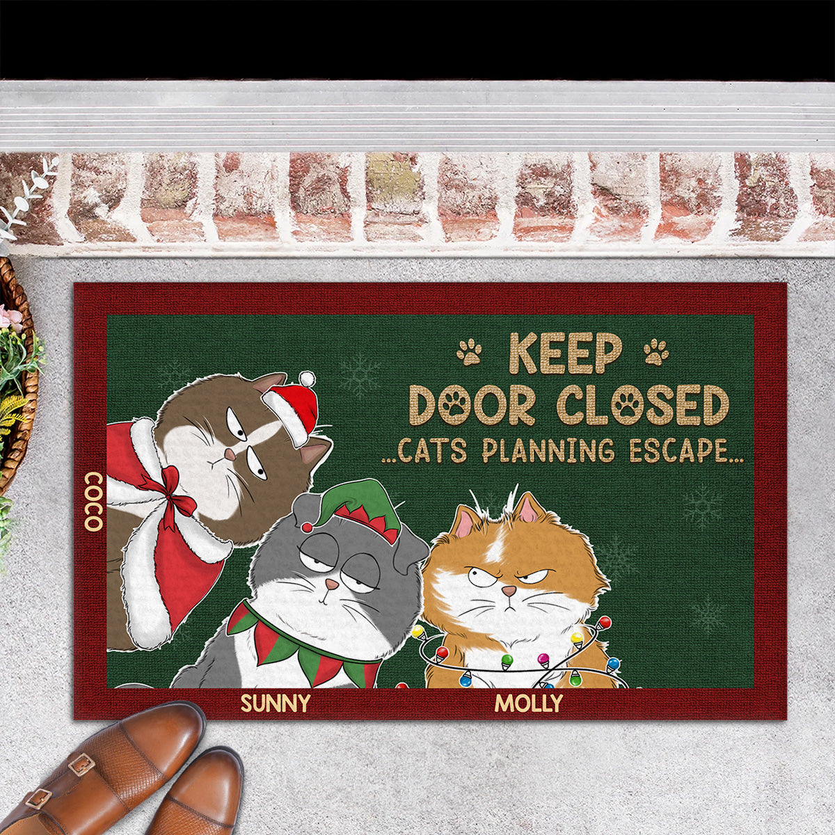 Personalized Christmas Custom Doormat - Keep Door Closed for Pet Lovers