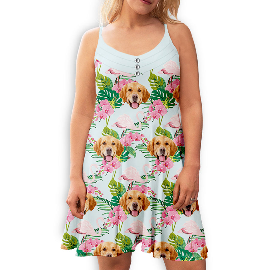 Gorgeous Face Cut Out Golden-Strap Knee-Length Dress