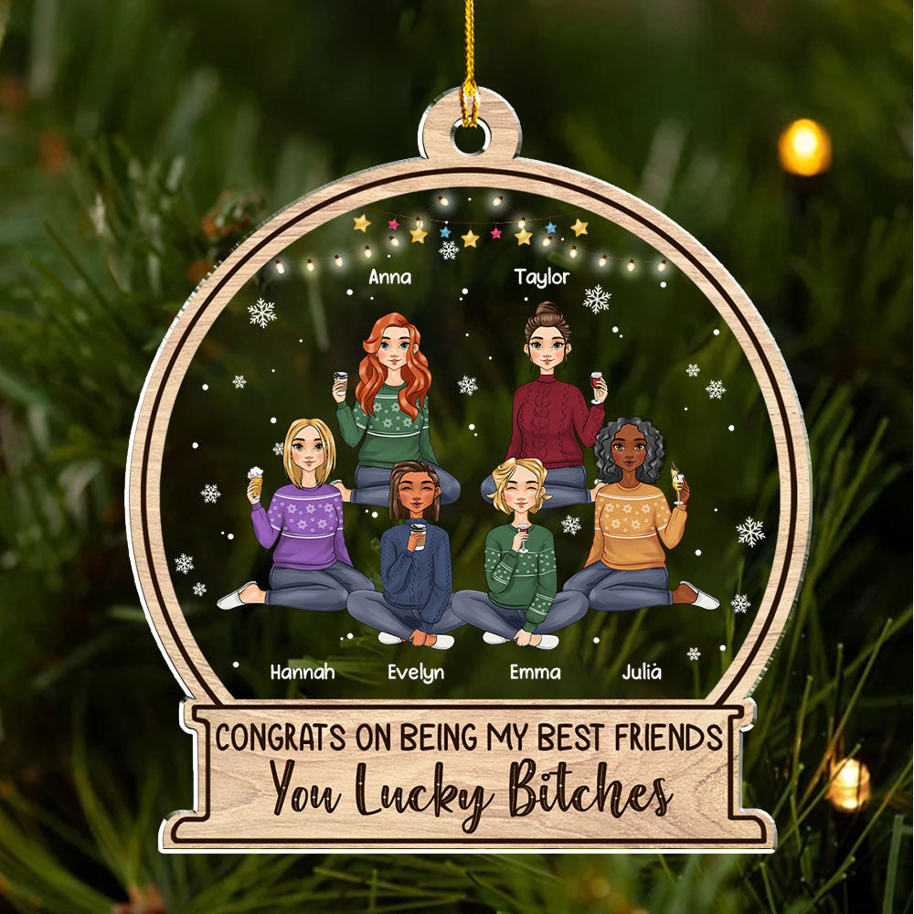 Bestie You Lucky - Unique Personalized Custom Acrylic Christmas Ornament with 4' Diameter