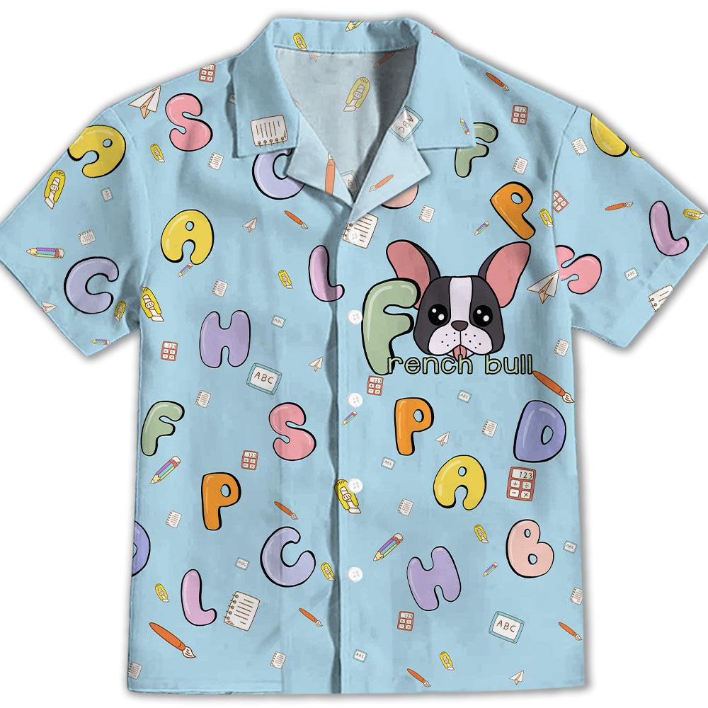 Adorable French Bull And Alphabet Kids' Button - up Shirt for Special Occasions