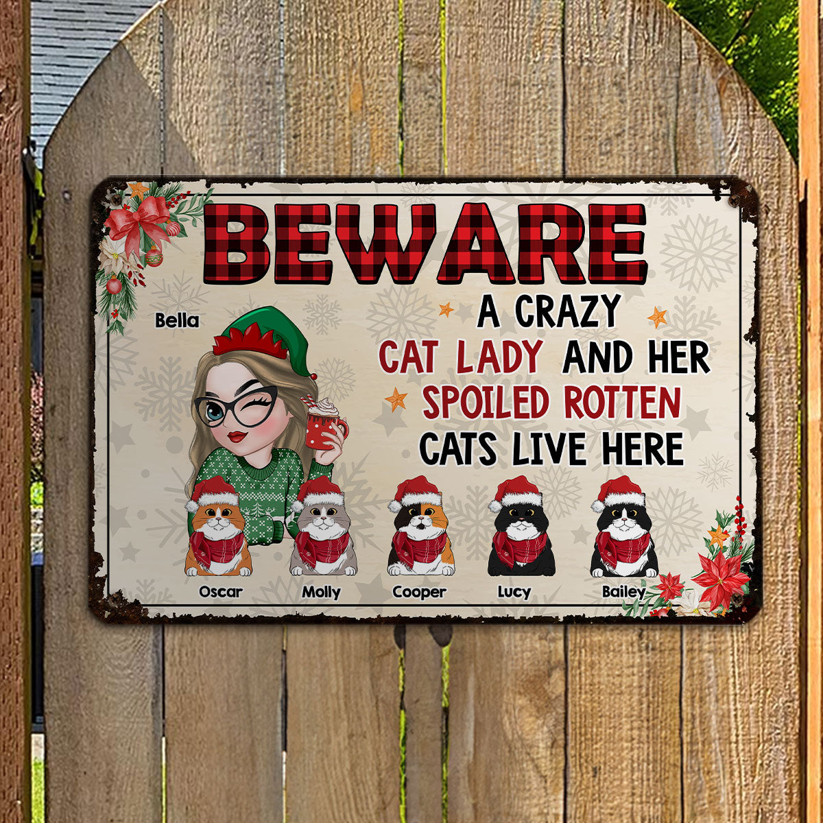 Beware A Crazy Cat Lady - Stunning Personalized Custom Metal Sign for Home and Office Decor