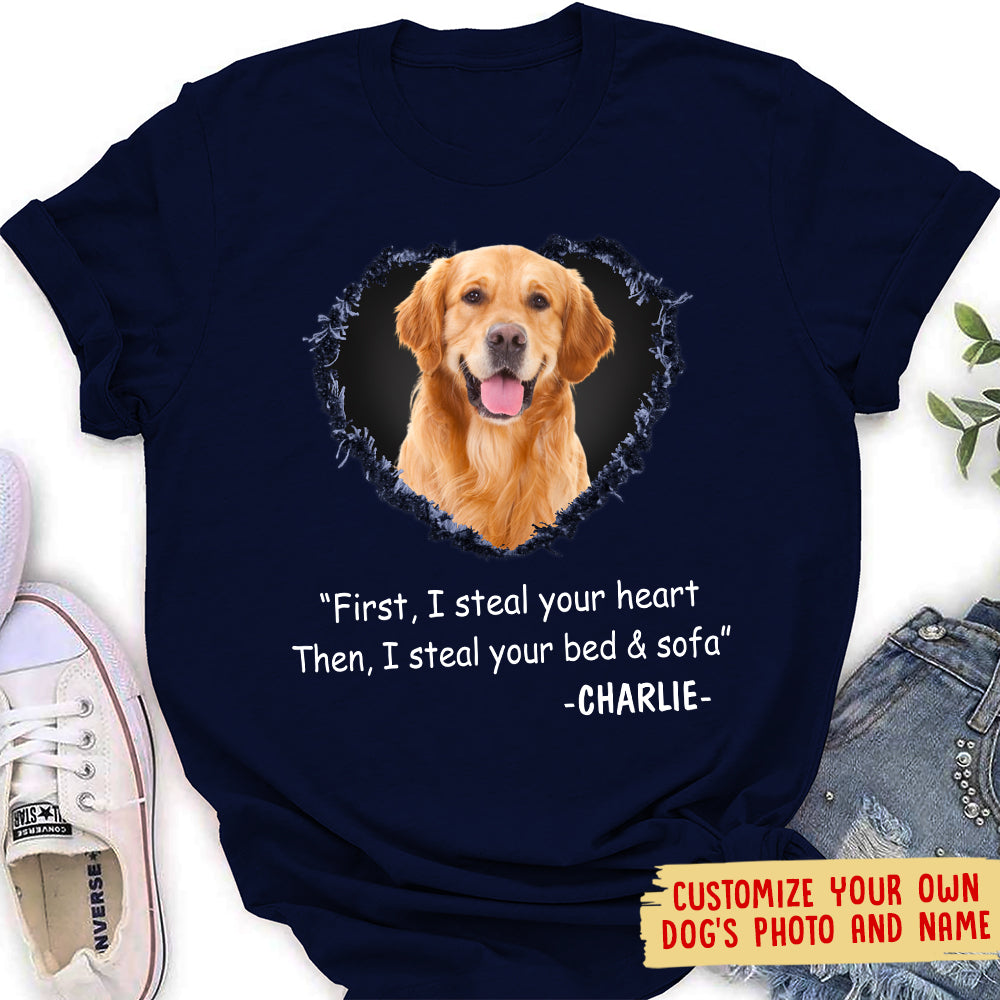 Steal Your Heart - Personalized Custom Dog Photo Women's T-shirt: The Perfect Gift for Dog Lovers