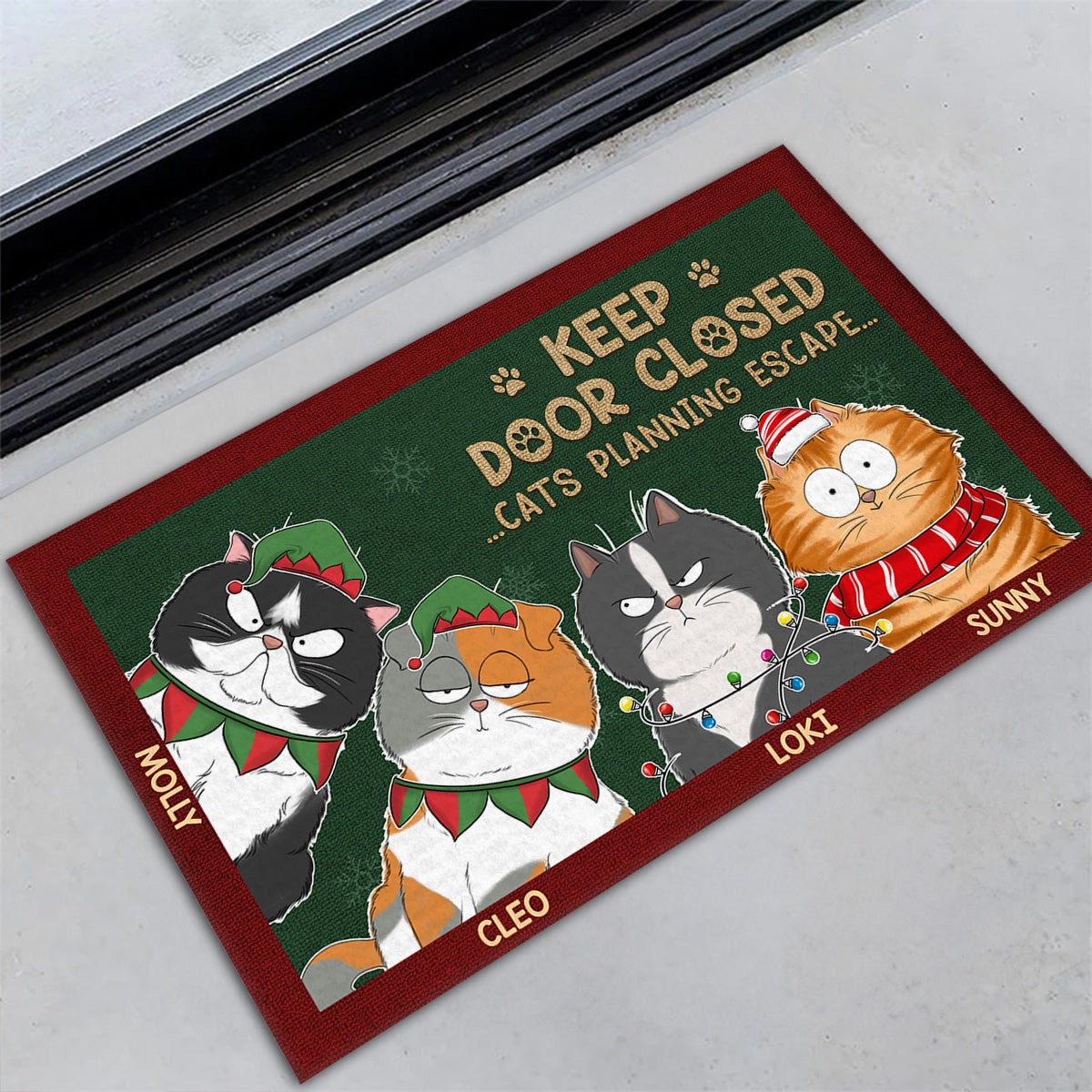 Personalized Christmas Custom Doormat - Keep Door Closed for Pet Lovers
