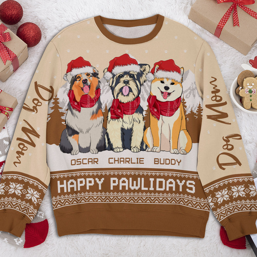 Pawlidays Mom Dad - Personalized Custom All-Over-Print Unisex Polyester Blend 8.8 oz Sweatshirt for Pet Lovers