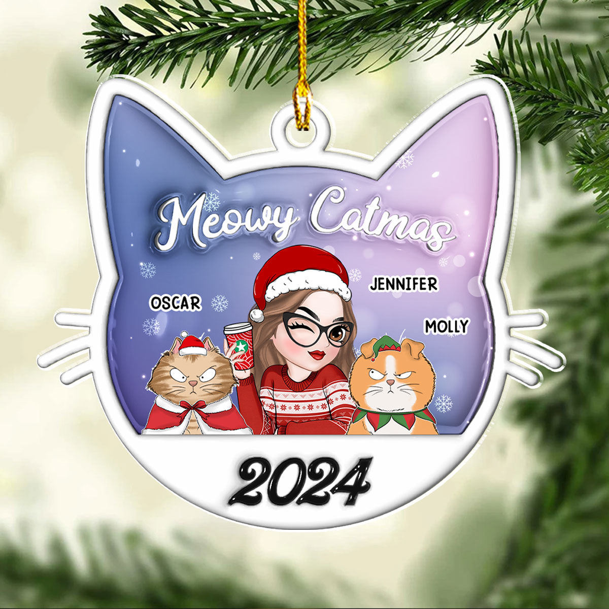 Meowy Catmas Cat Mom - Exclusive Personalized Custom 3D Inflated Effect Acrylic Christmas Ornament