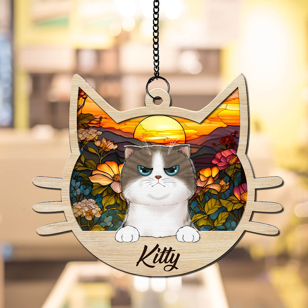 I Love My Cat - Personalized Custom Acrylic and Wood Suncatcher in 6-inch and 8-inch Sizes