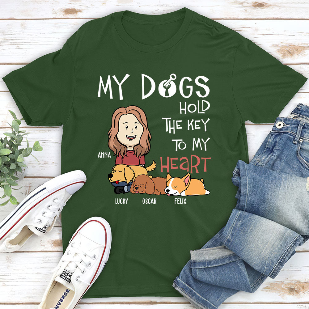 My Dog Holds The Key To My Heart - Personalized Custom Unisex 5.3 oz T-shirt for Pet Lovers