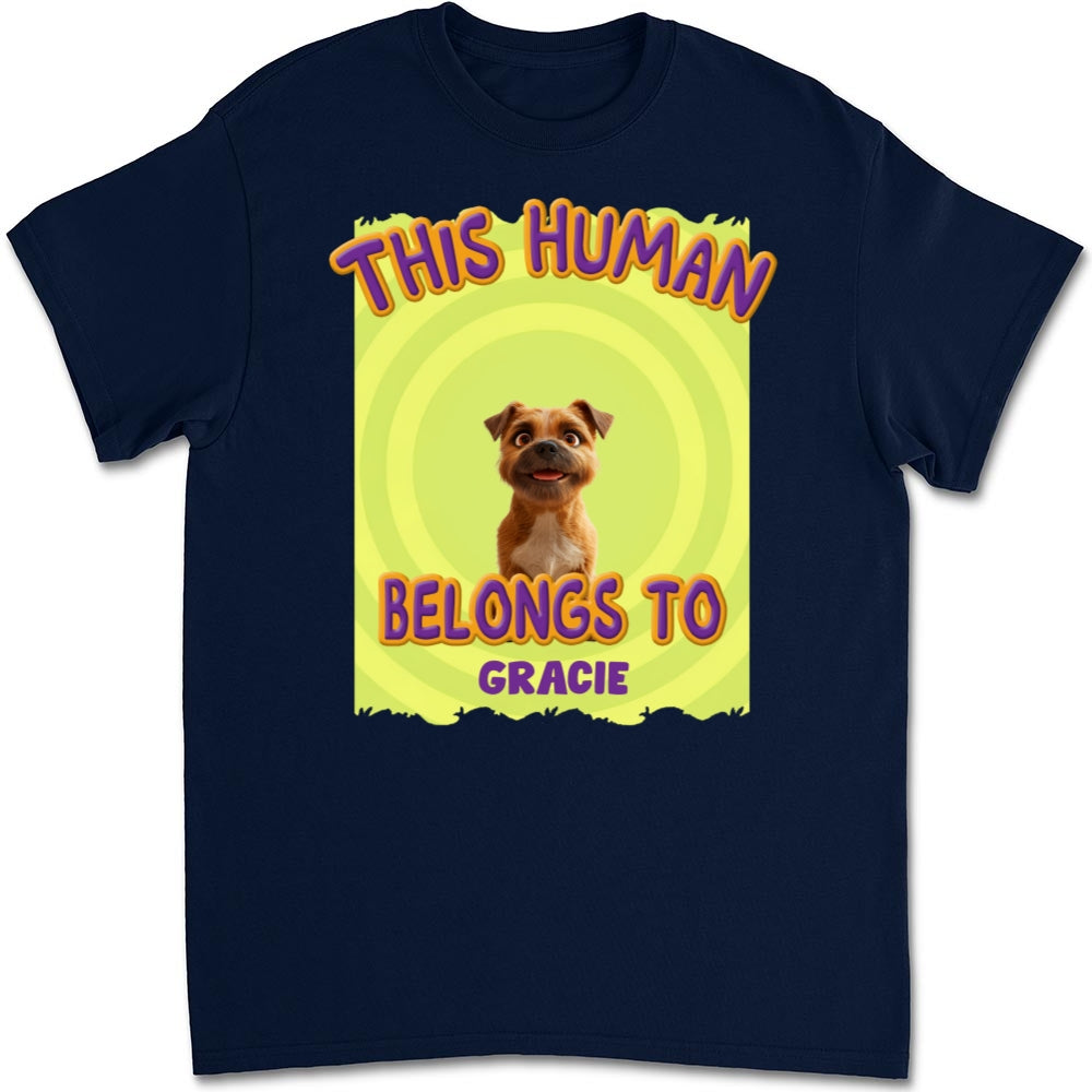 This Human Belongs To Our Pet Cartoon - Personalized Custom Unisex 5.3 oz T-shirt for Pet Lovers