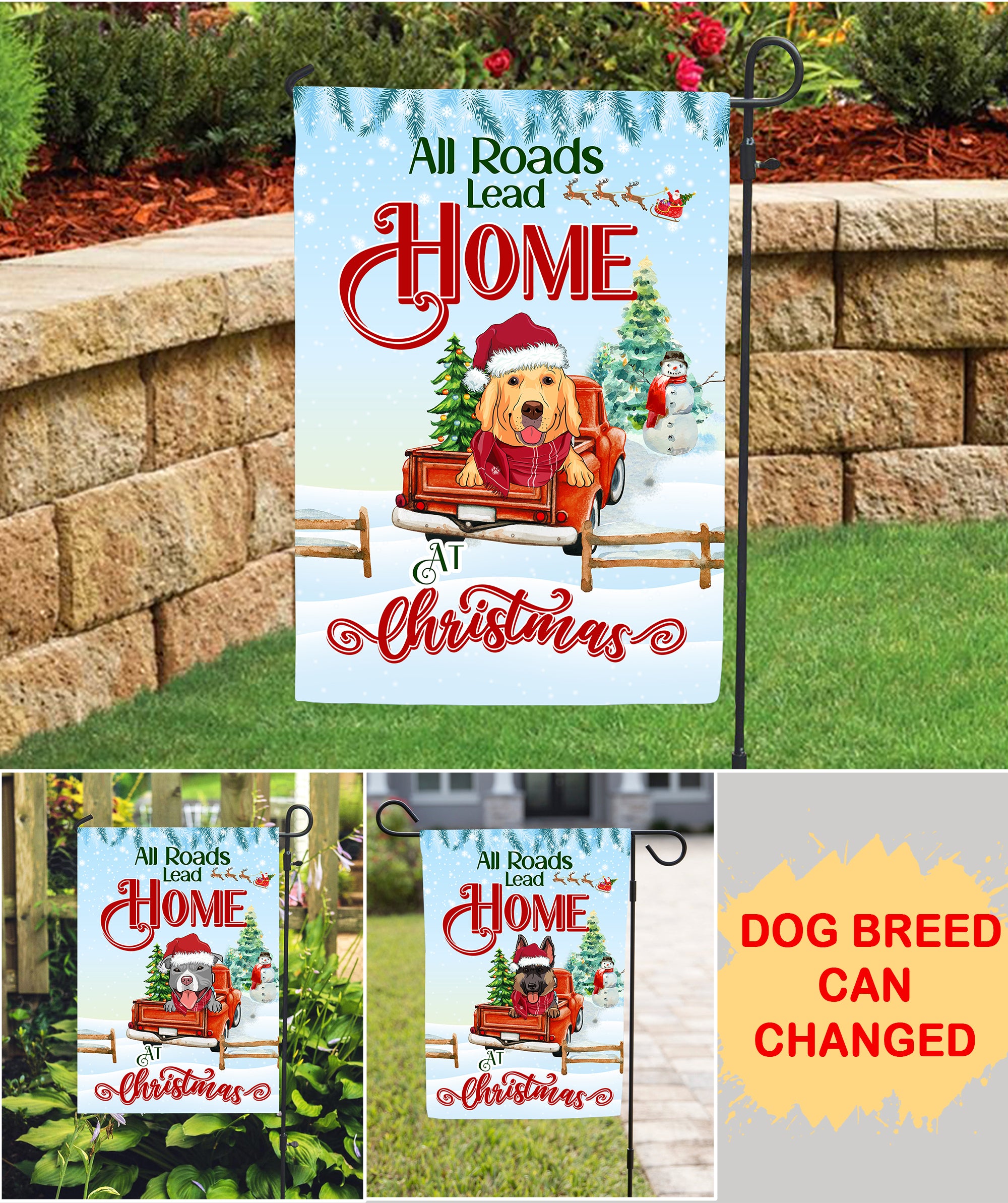 All Roads Lead Home - Personalized Custom Christmas Garden Flag Ideal for Dog Lovers