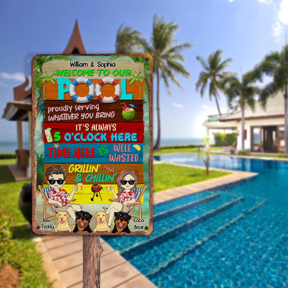 Welcome To Our Pool - Exquisite Personalized Custom Metal Sign for Home and Office