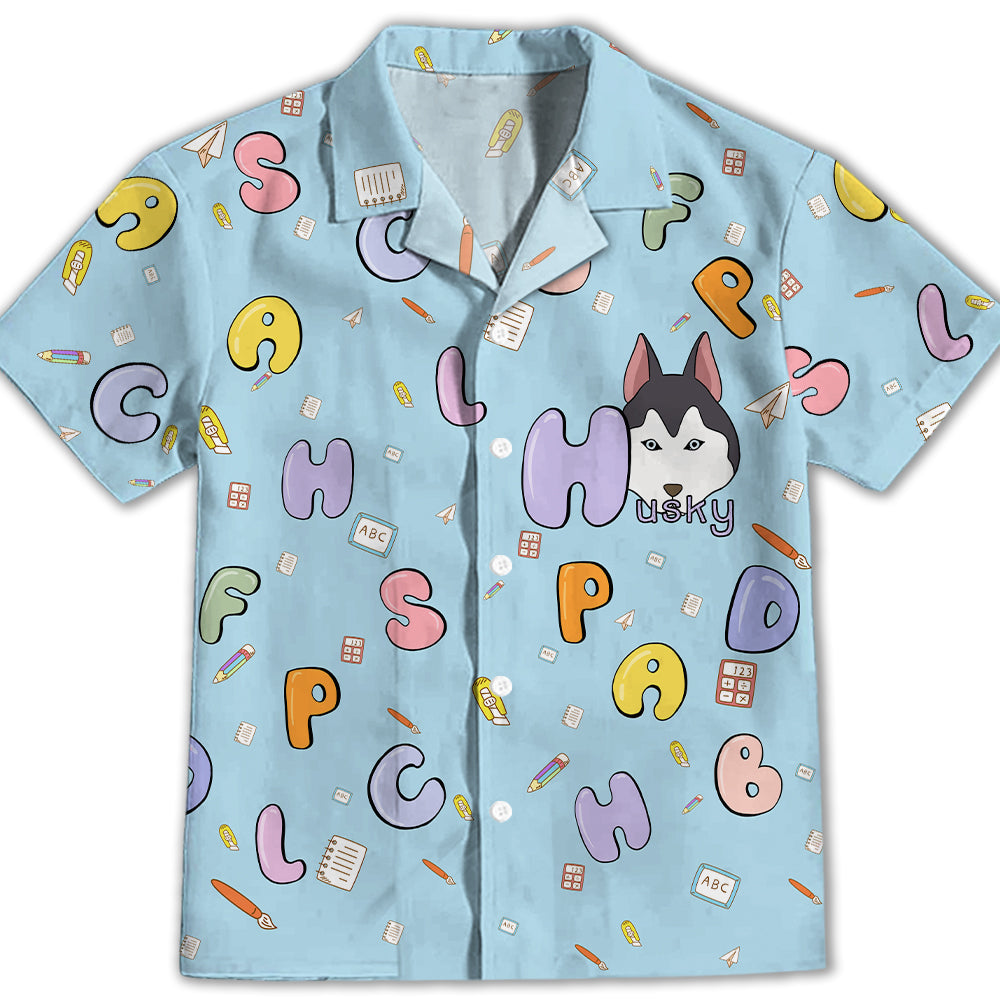 Adorable Husky and Alphabet Print - Kids Button - up Shirt for All Occasions