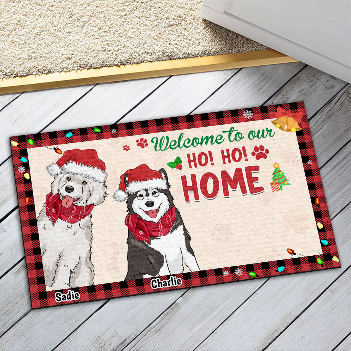 Welcome To My Ho Ho Home Version 2 - Personalized Custom Pet Doormat with Cat or Dog Picture