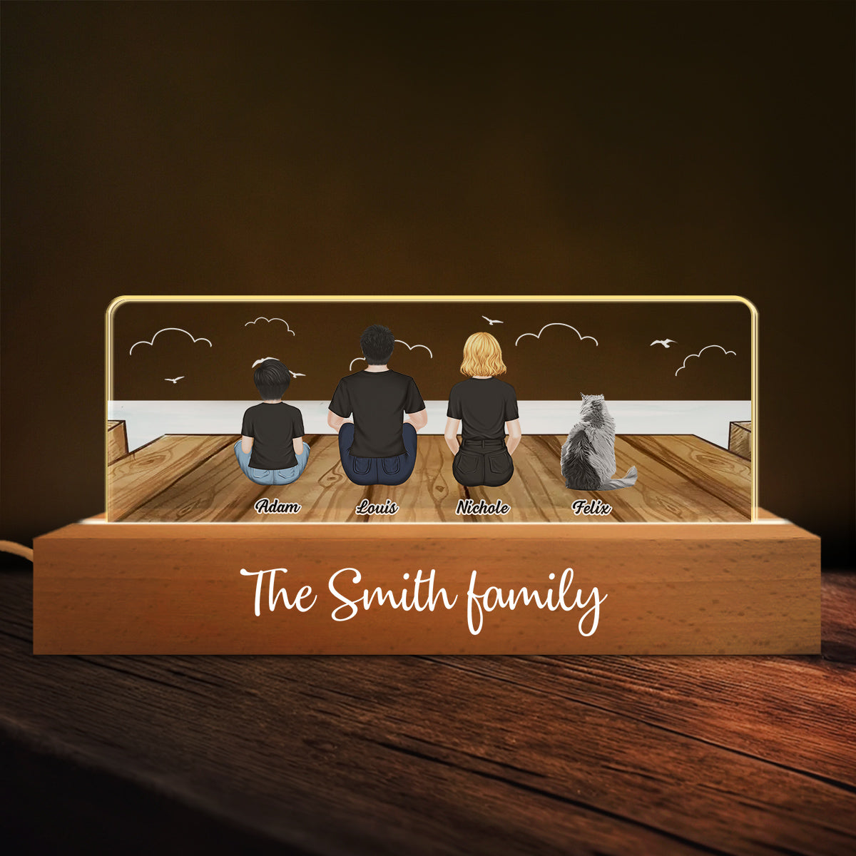 Family Sitting Back View - Personalized Custom 3D LED Romantic Night Light for Enchanting Spaces