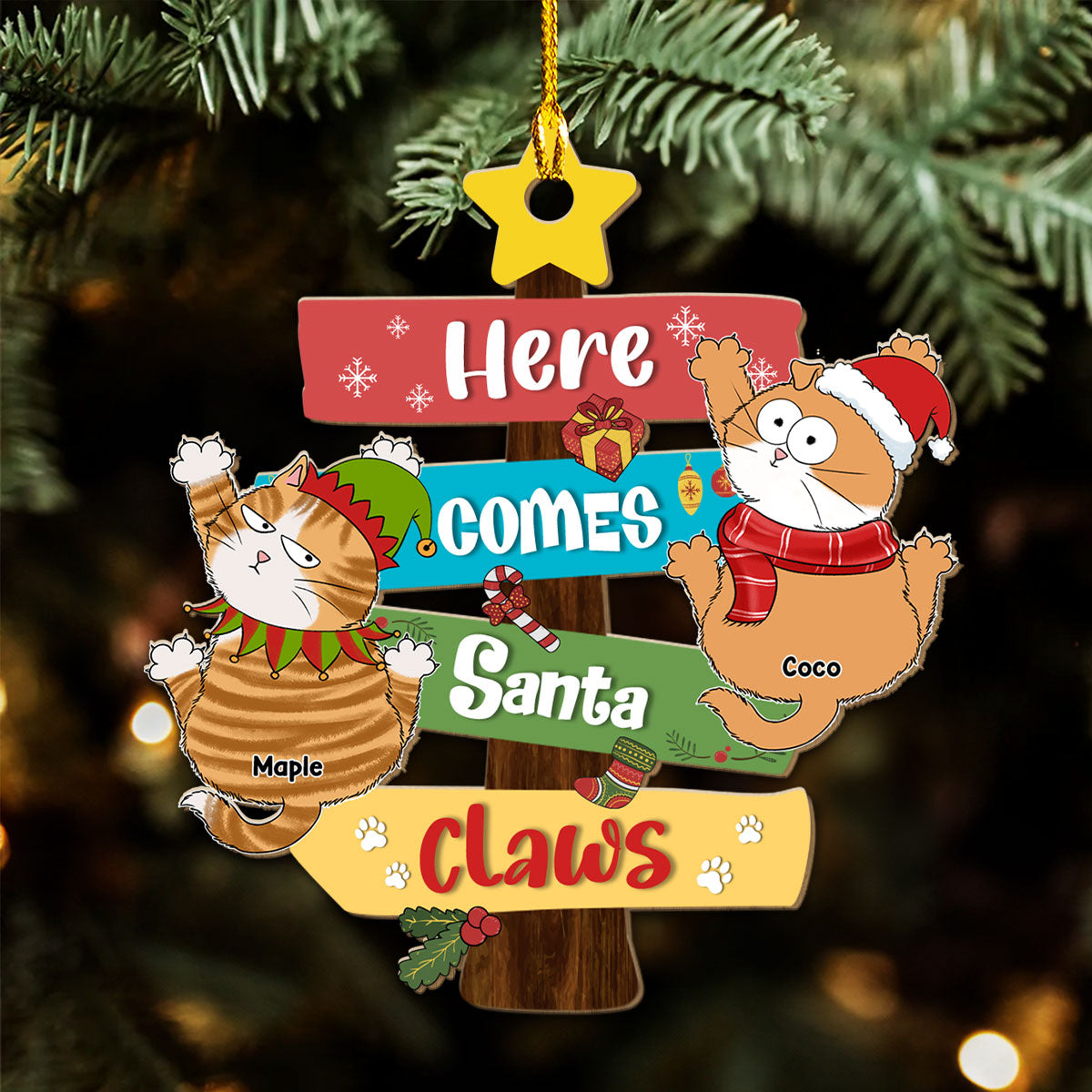 Here Comes Santa Paws - Customizable Personalized Wood Christmas Ornament