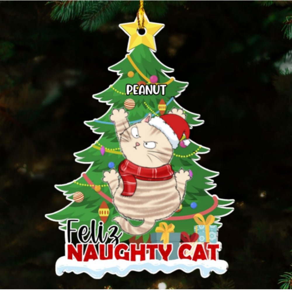 Naughty Cat Christmas - Unique Personalized Custom Acrylic Christmas Ornament with 4' Diameter