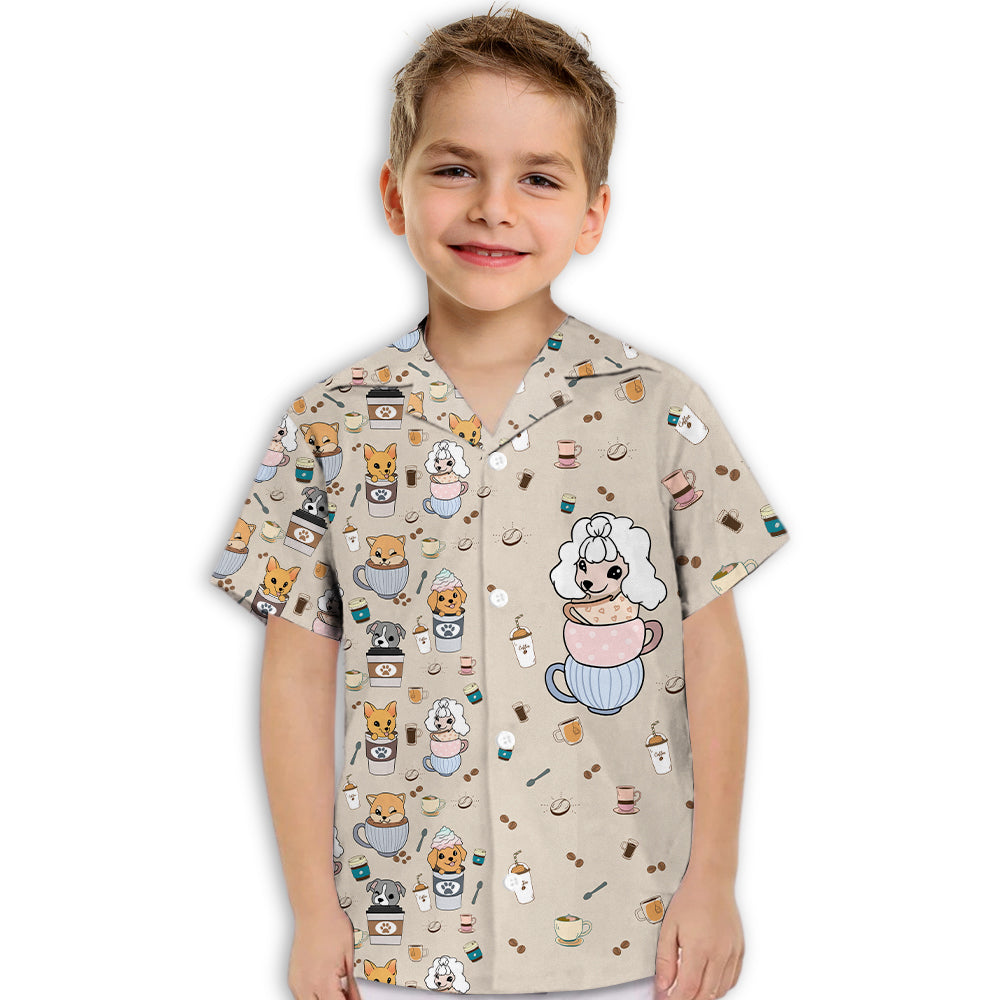 Dog And Cafe 3 - Adorable Kids Button-up Shirt with Pet Theme
