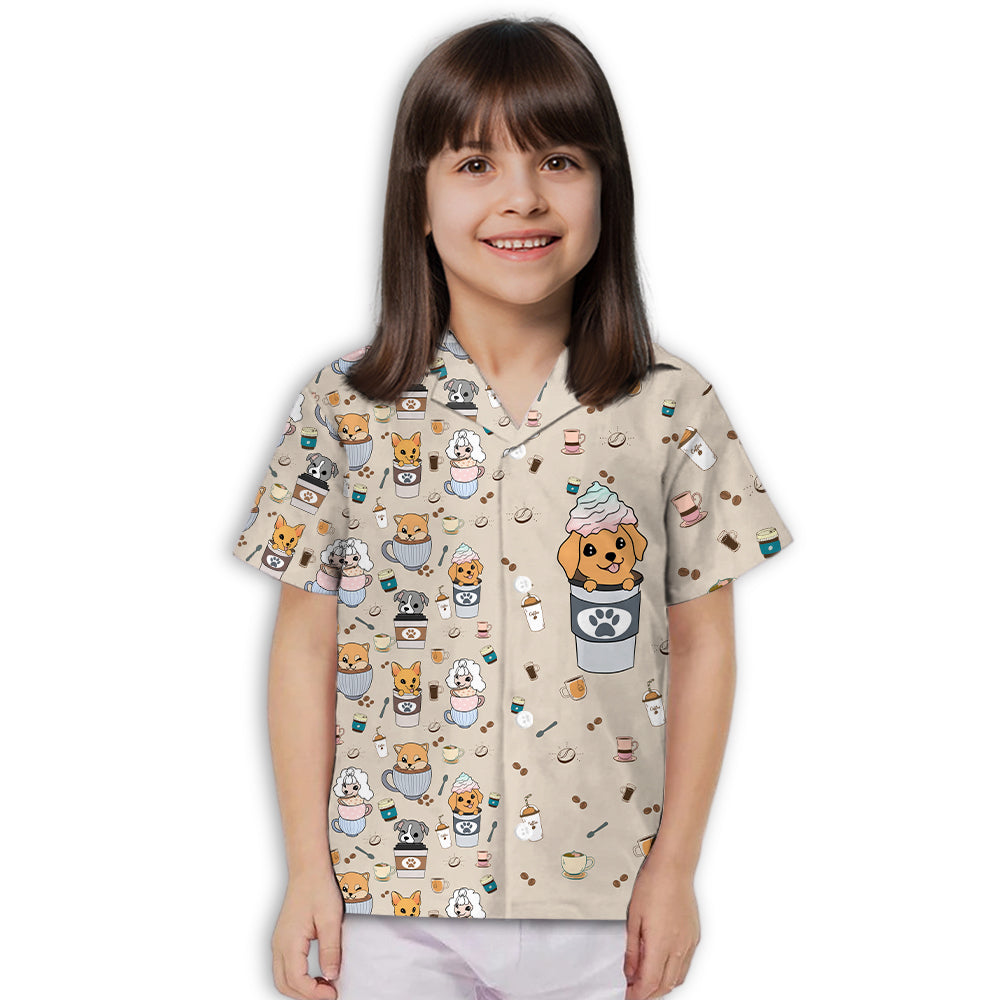 Dog And Cafe 2 - Adorable Kids Button - up Shirt with High - Quality Pet Prints