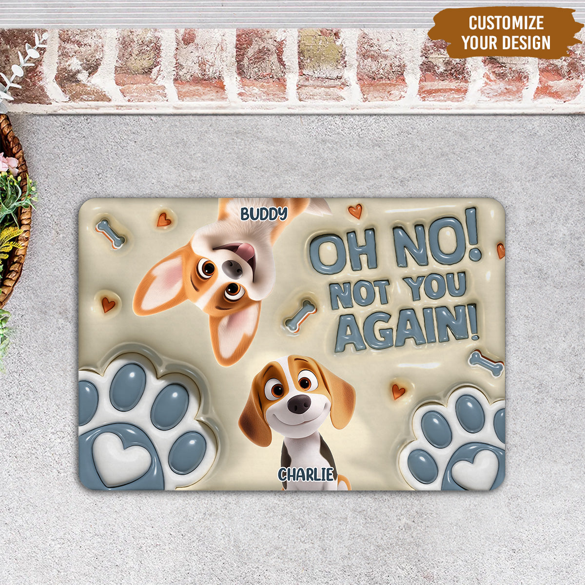 Paws Or Feet Welcome Here - Personalized Custom 3D Inflated Effect Doormat with Sublimation Printing and Multiple Size Options