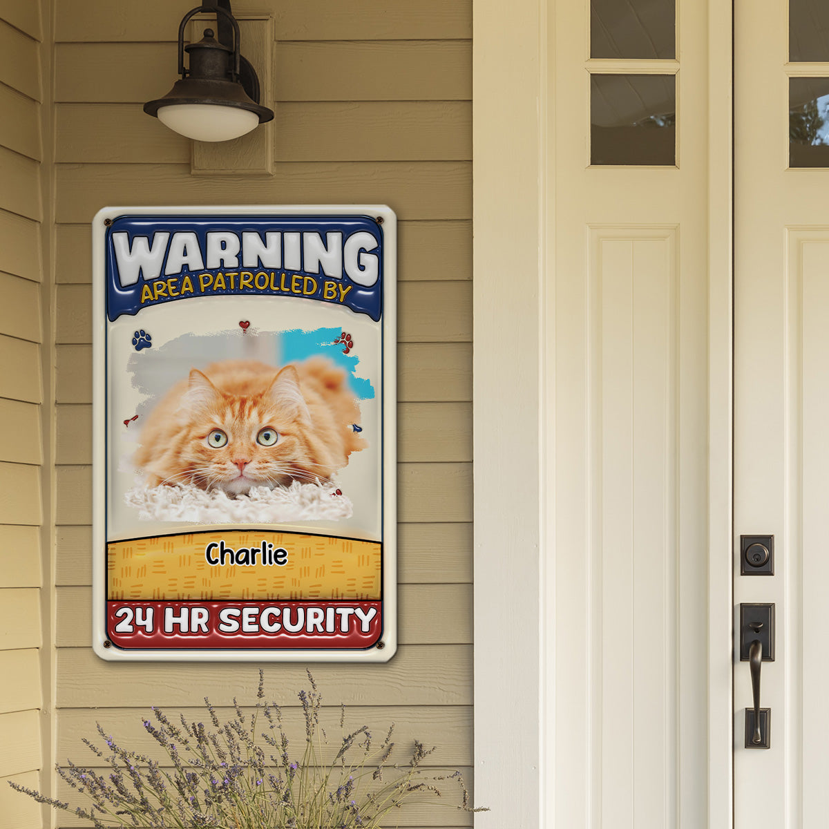 Personalized Custom 3D Inflated Effect Metal Sign - Area Patrolled By Cats Photo, Ideal for Home and Office Decor