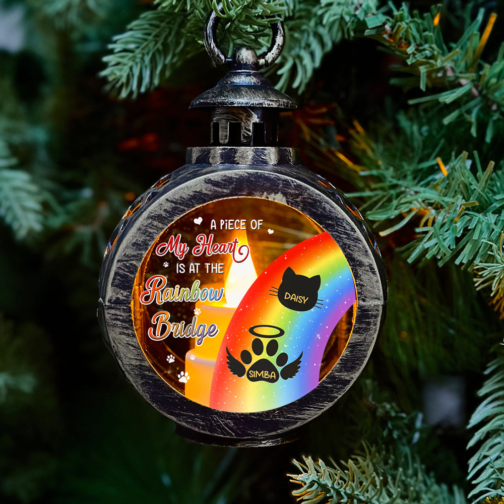 A Piece Of My Heart Is At The Rainbow Bridge - Customizable Personalized Christmas Lantern for Heartfelt Holiday Gifting