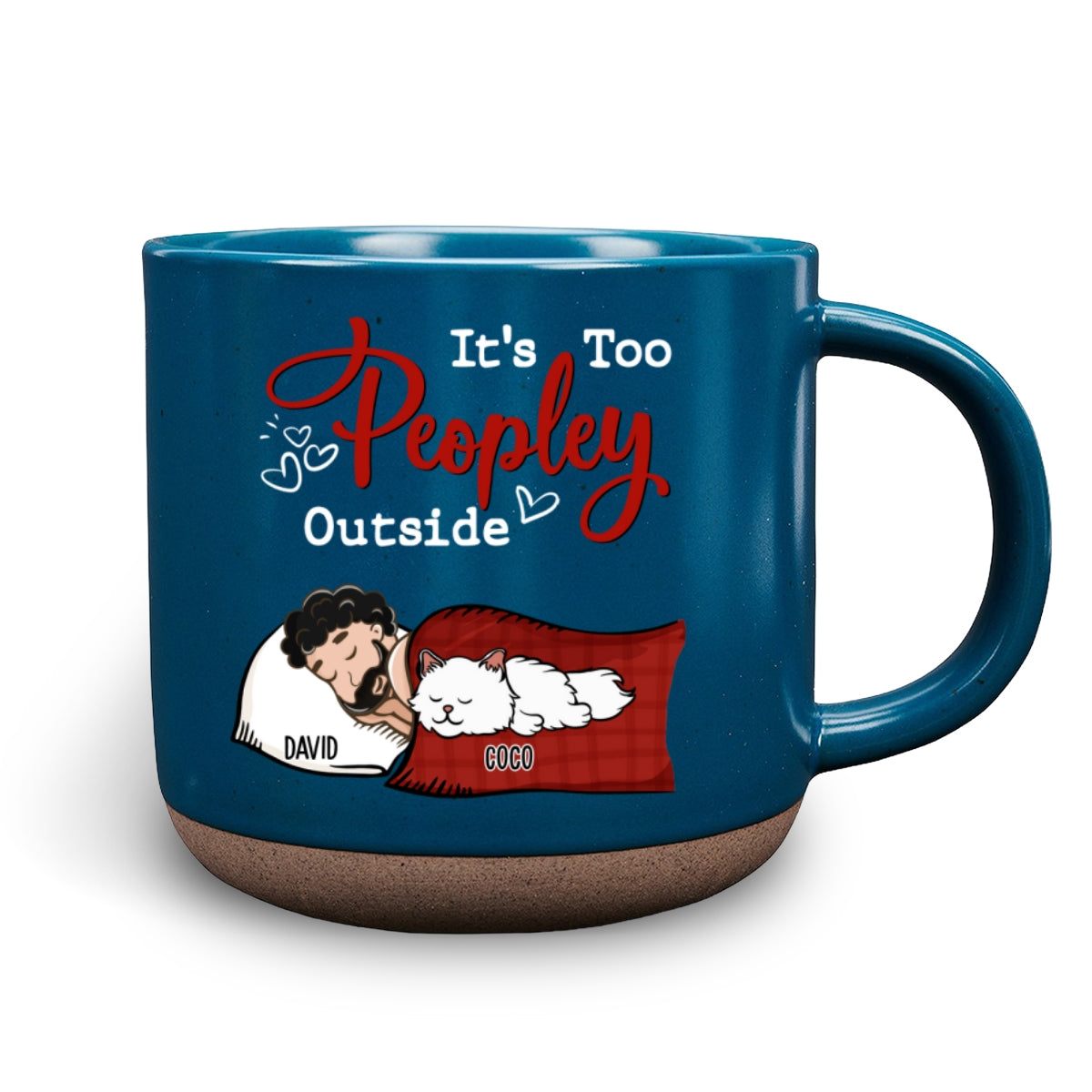 Too Peopley - 11oz Personalized Custom Ceramic Pottery Mug in Dark Blue and White