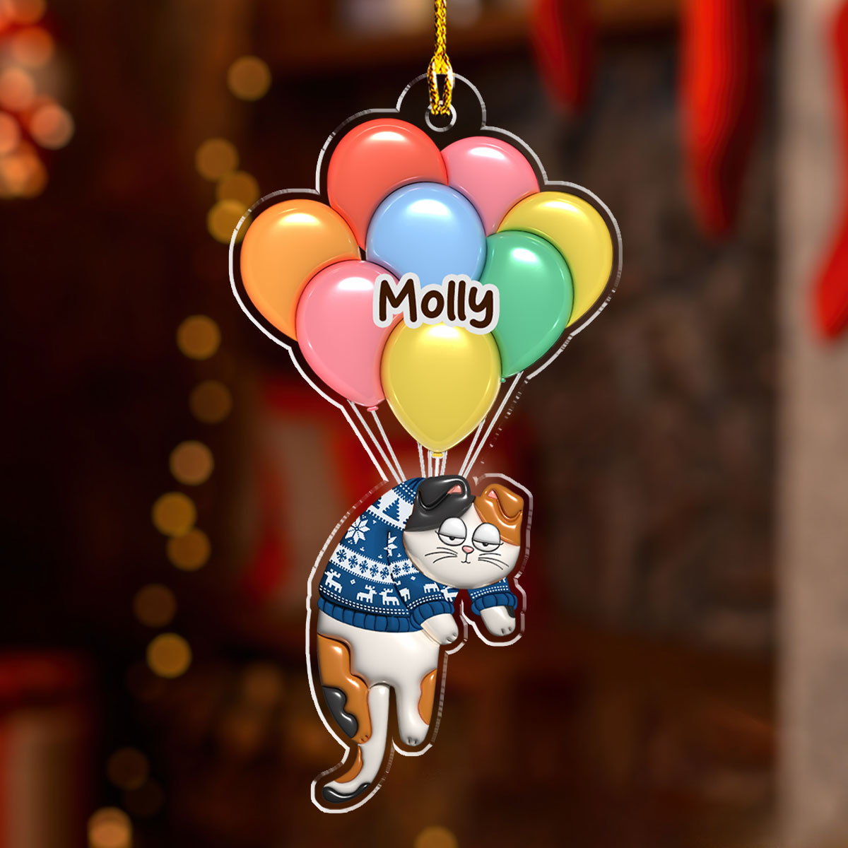 Customizable 3D Inflated Effect Personalized Bubble Hanging Cat Acrylic Christmas Ornament