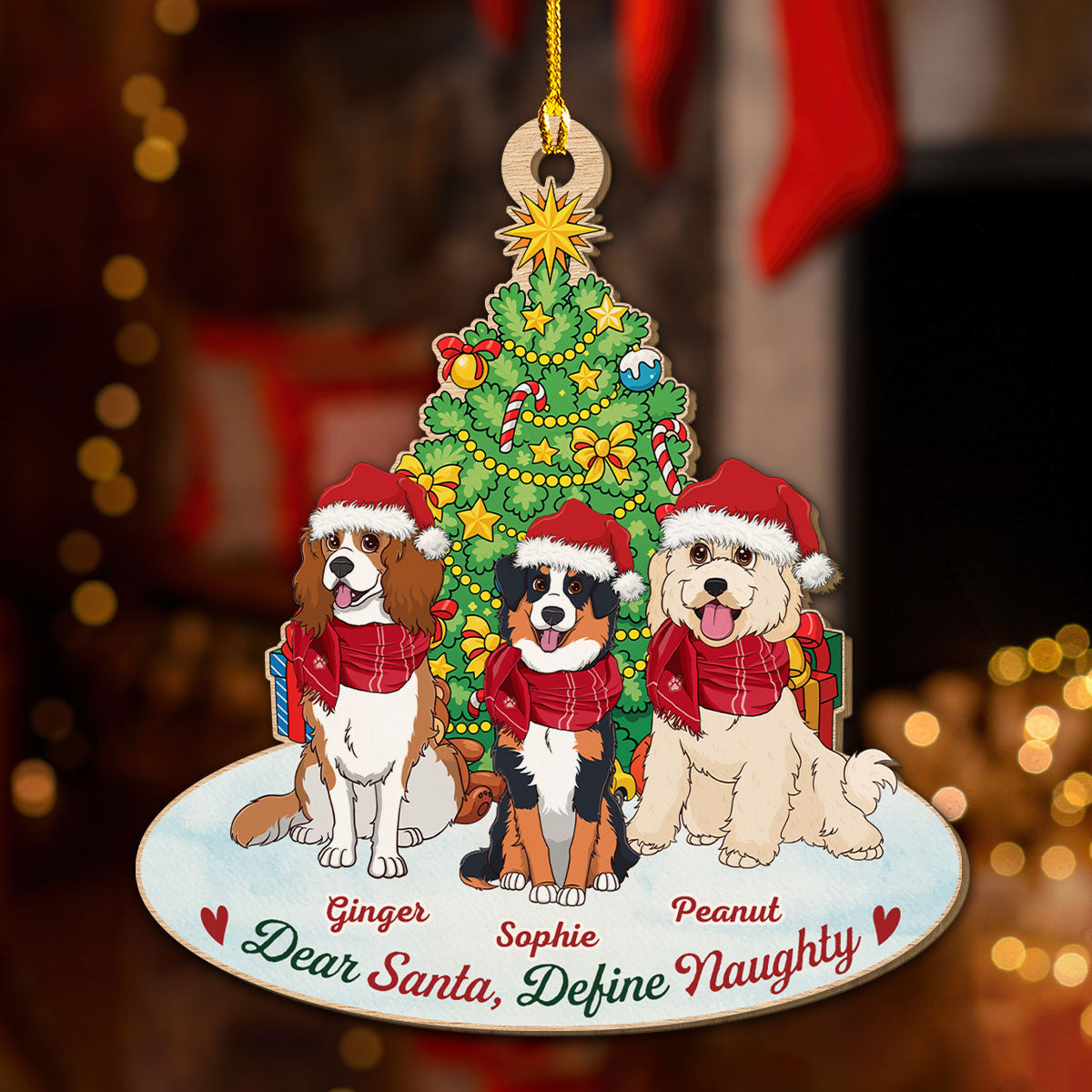 Customizable Personalized Naughty Dog Wood Christmas Ornament