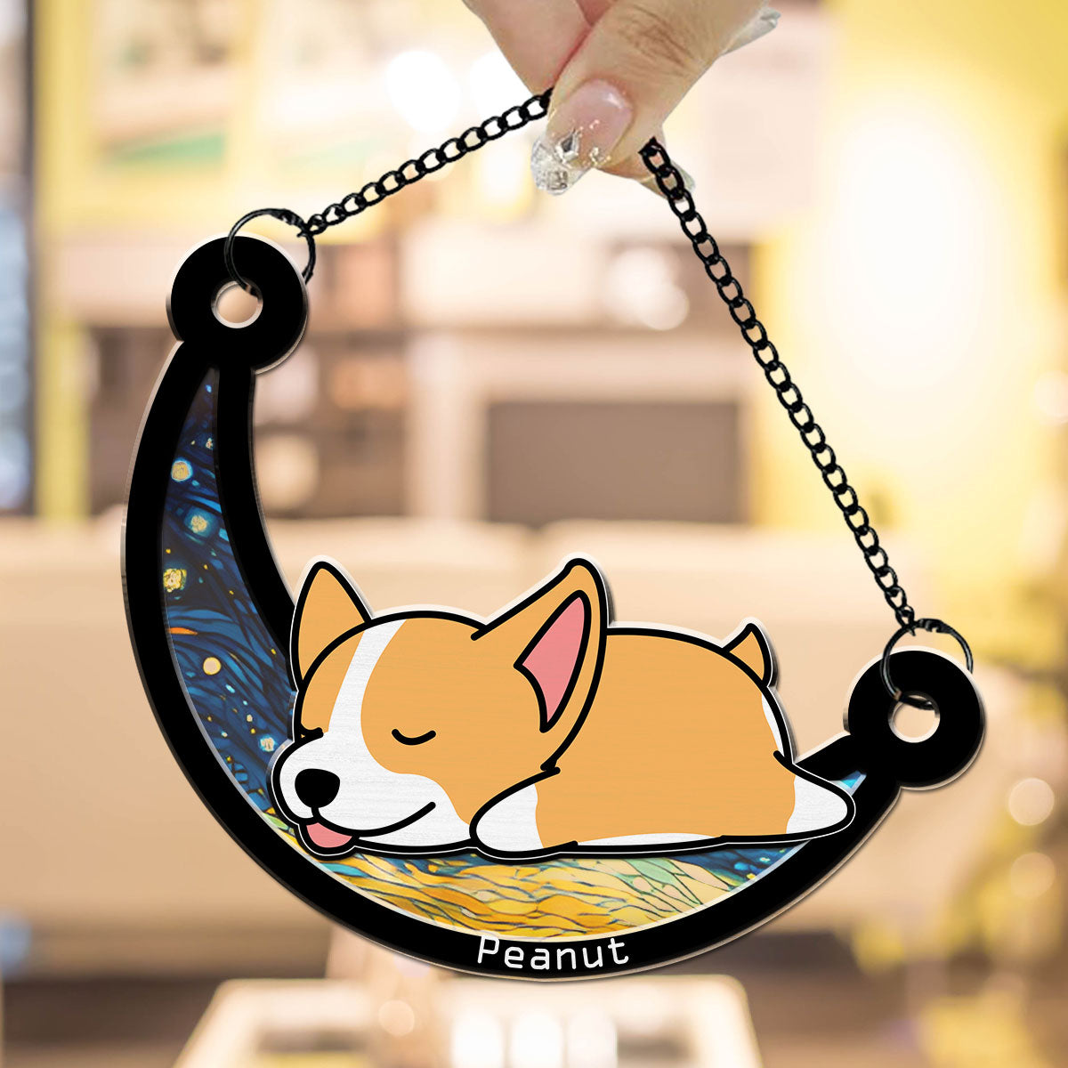 Personalized Custom Dog Sleep On The Moon Suncatcher - 6 & 8 Inches