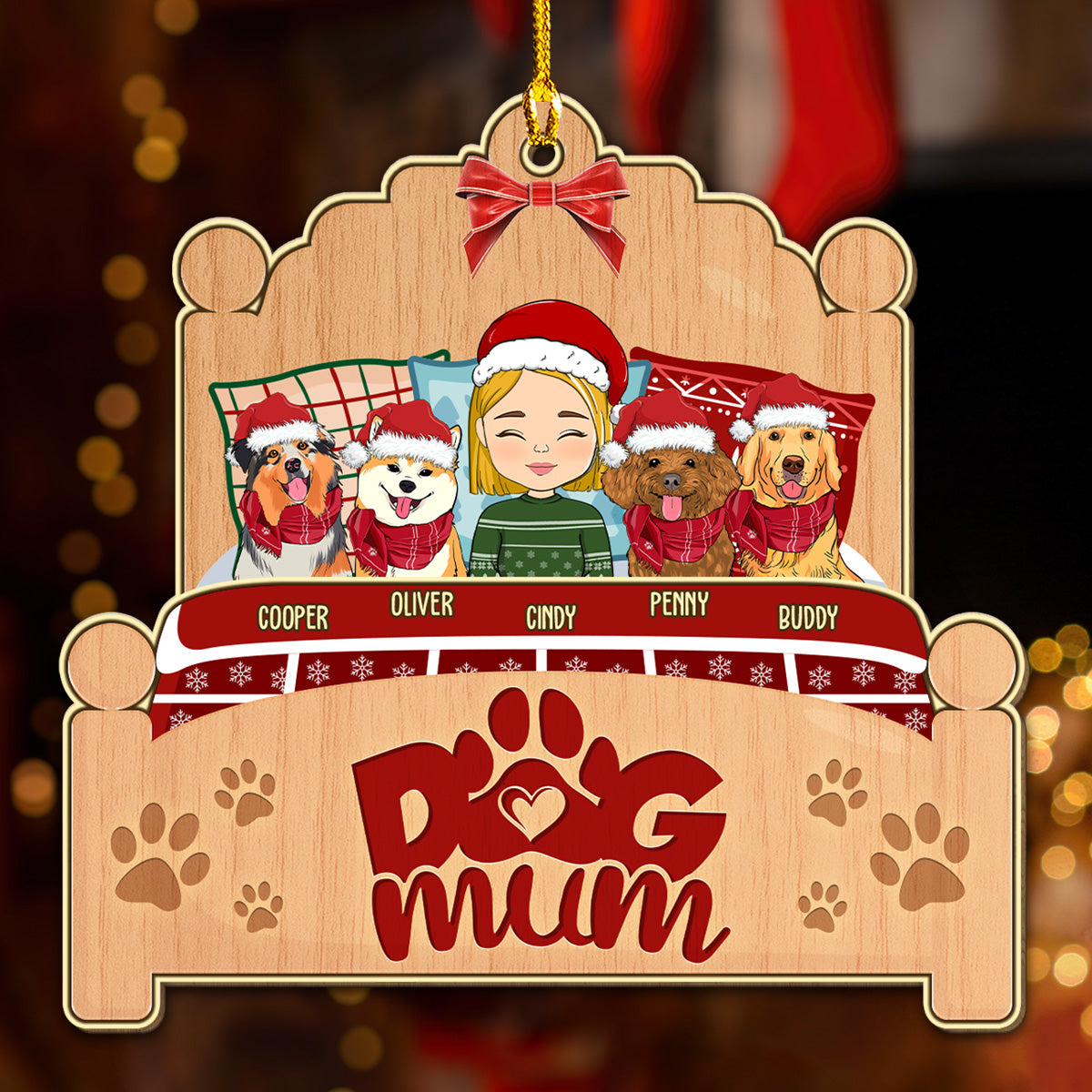 Sleepy Dog Mom - Exclusive Personalized Custom Wood Christmas Ornament