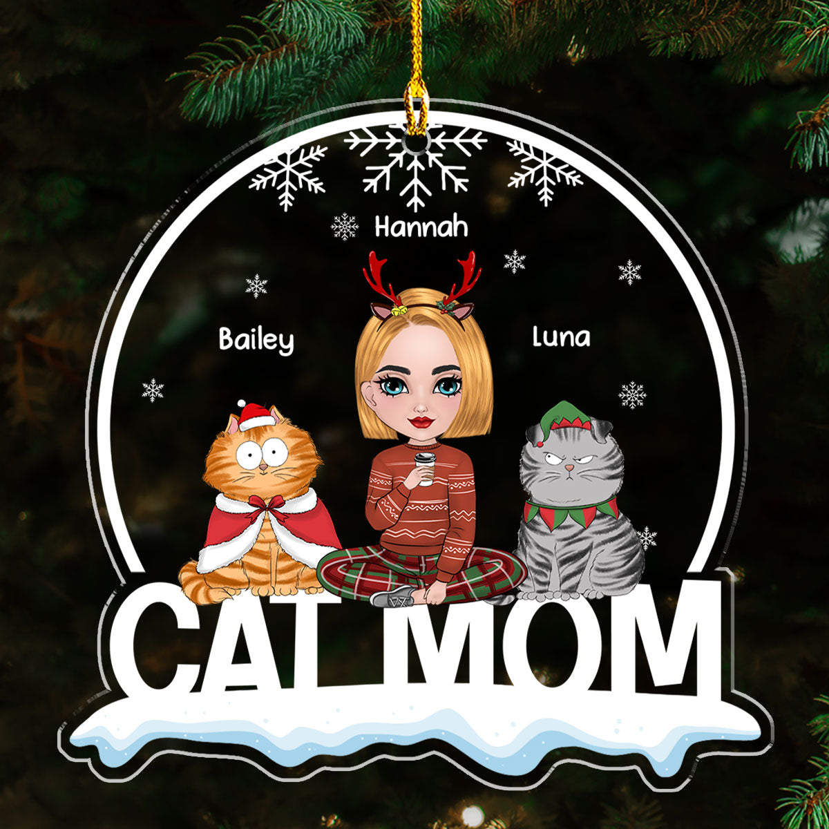Adorable Funny Cat Mom Personalized Custom Acrylic Ornament for Memorable Keepsakes