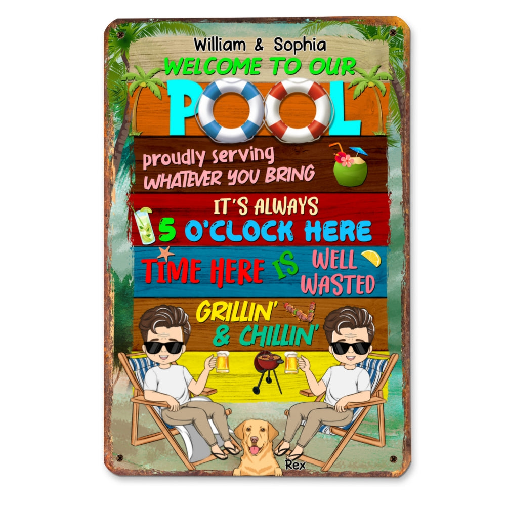 Welcome To Our Pool - Exquisite Personalized Custom Metal Sign for Home and Office