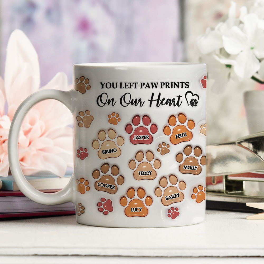 You Left Paw Prints - Unique Personalized Custom 3D Inflated Effect Ceramic Mug in 11oz and 15oz Sizes