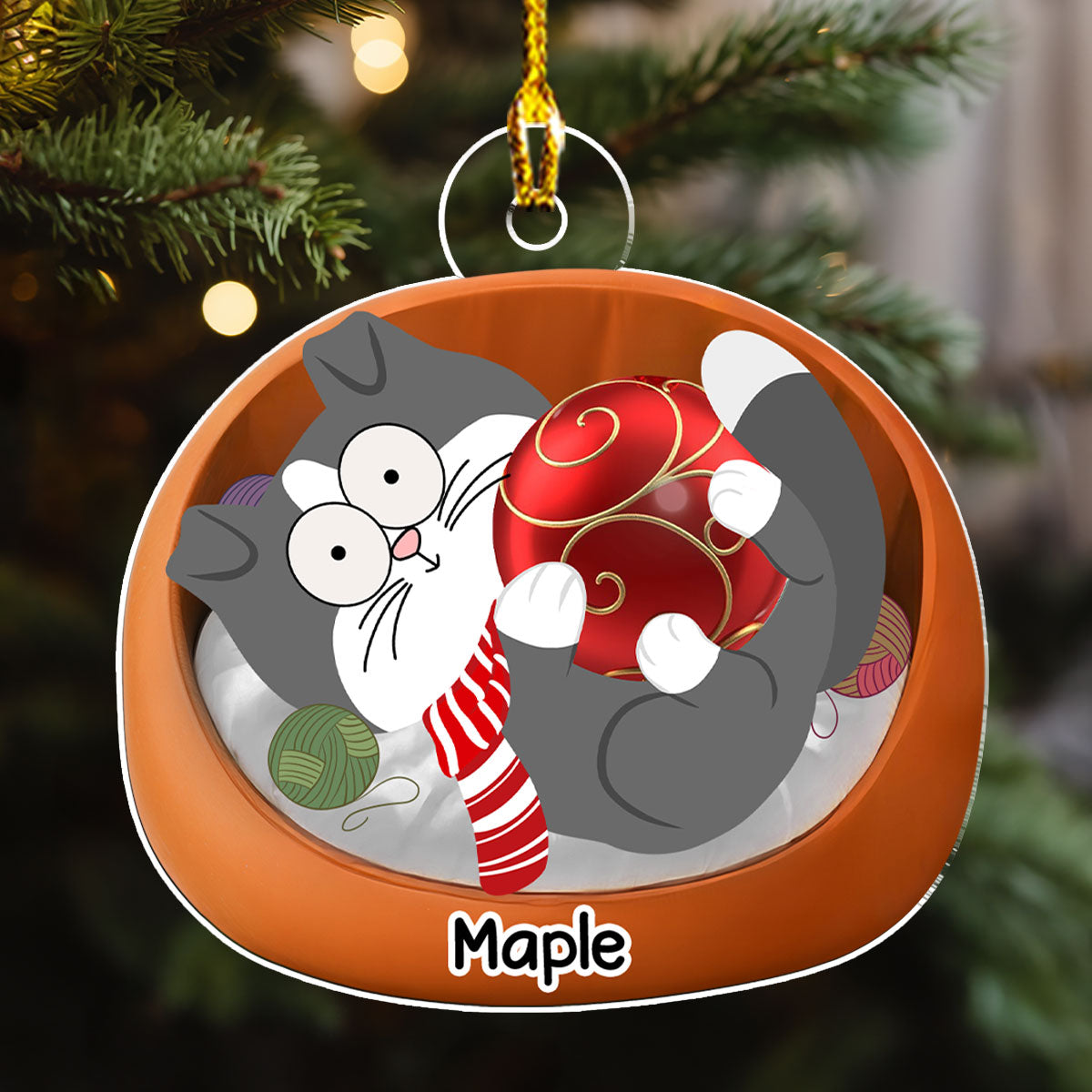 Charming Personalized Custom Swinging Cat Acrylic Christmas Ornament