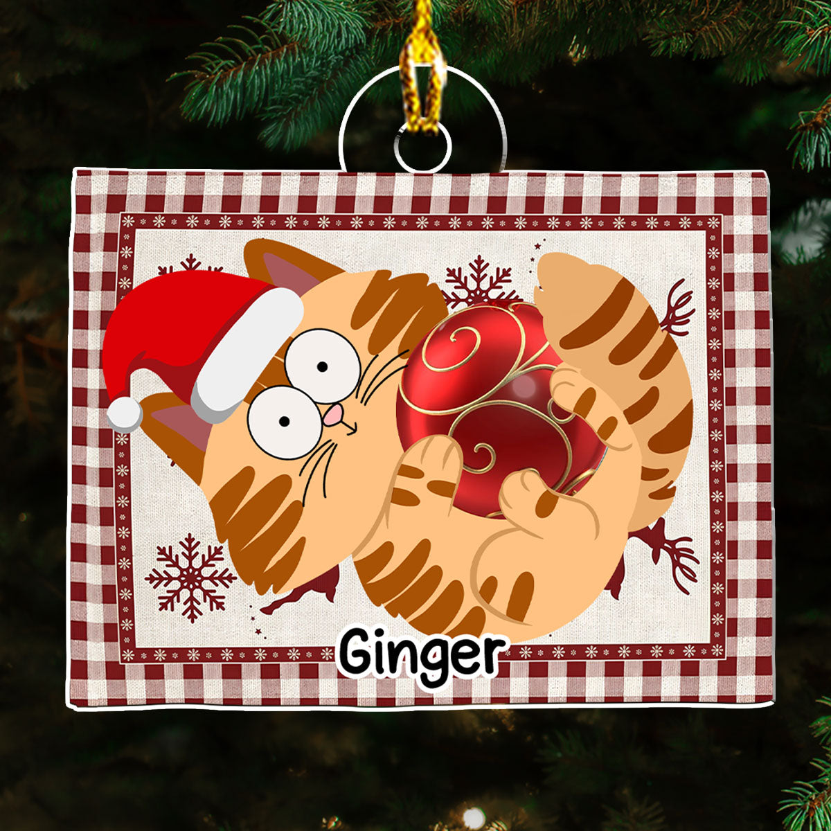 Swinging Cat - Customizable Personalized Acrylic Christmas Ornament with 4' Diameter