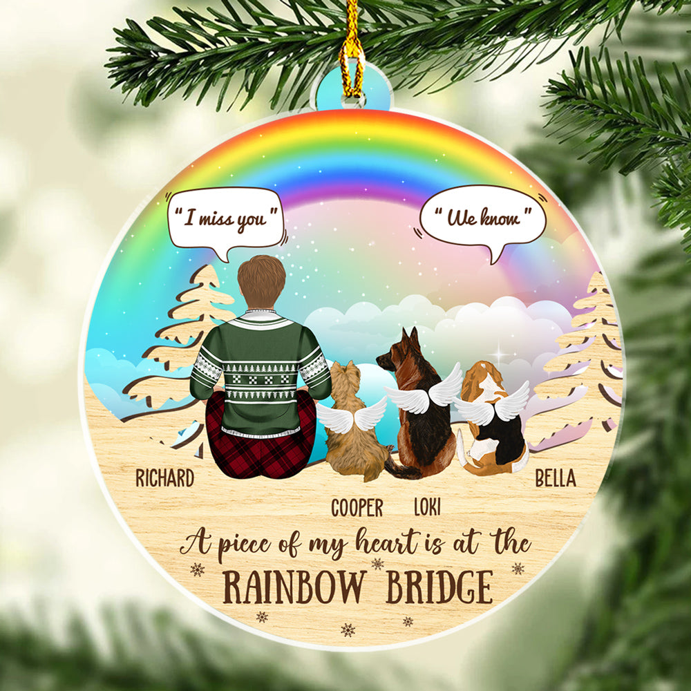 A Piece Of My Heart Is At The Rainbow Bridge - Customizable Personalized Acrylic Christmas Ornament, 4' Diameter, 0.2' Thickness