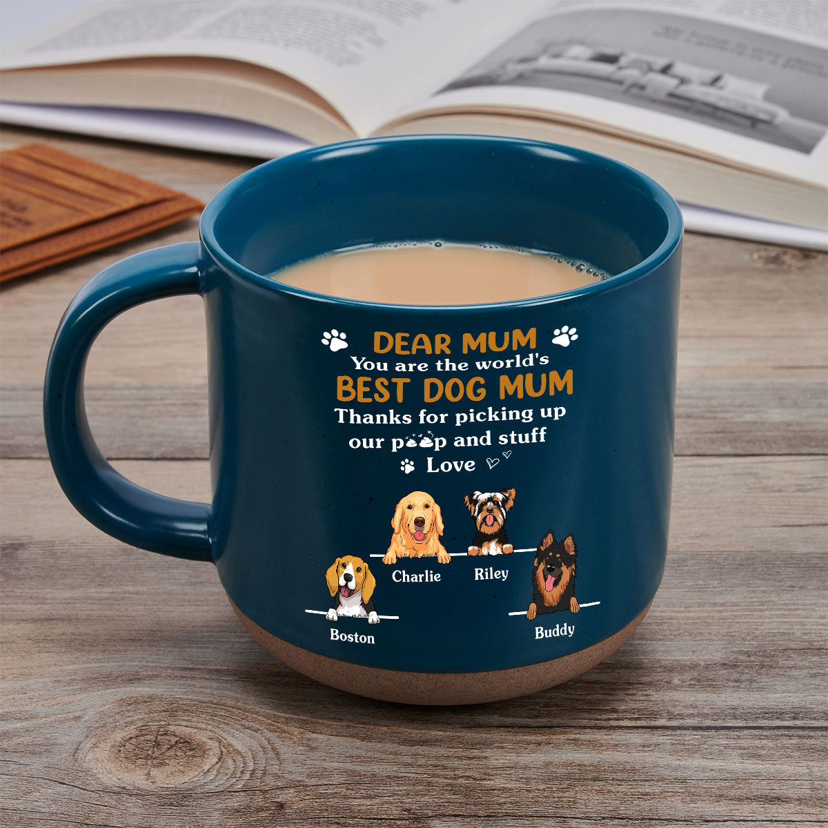 Personalized Custom 11oz Ceramic Pottery Mug for World's Best Dog Moms and Dads in Dark Blue or White
