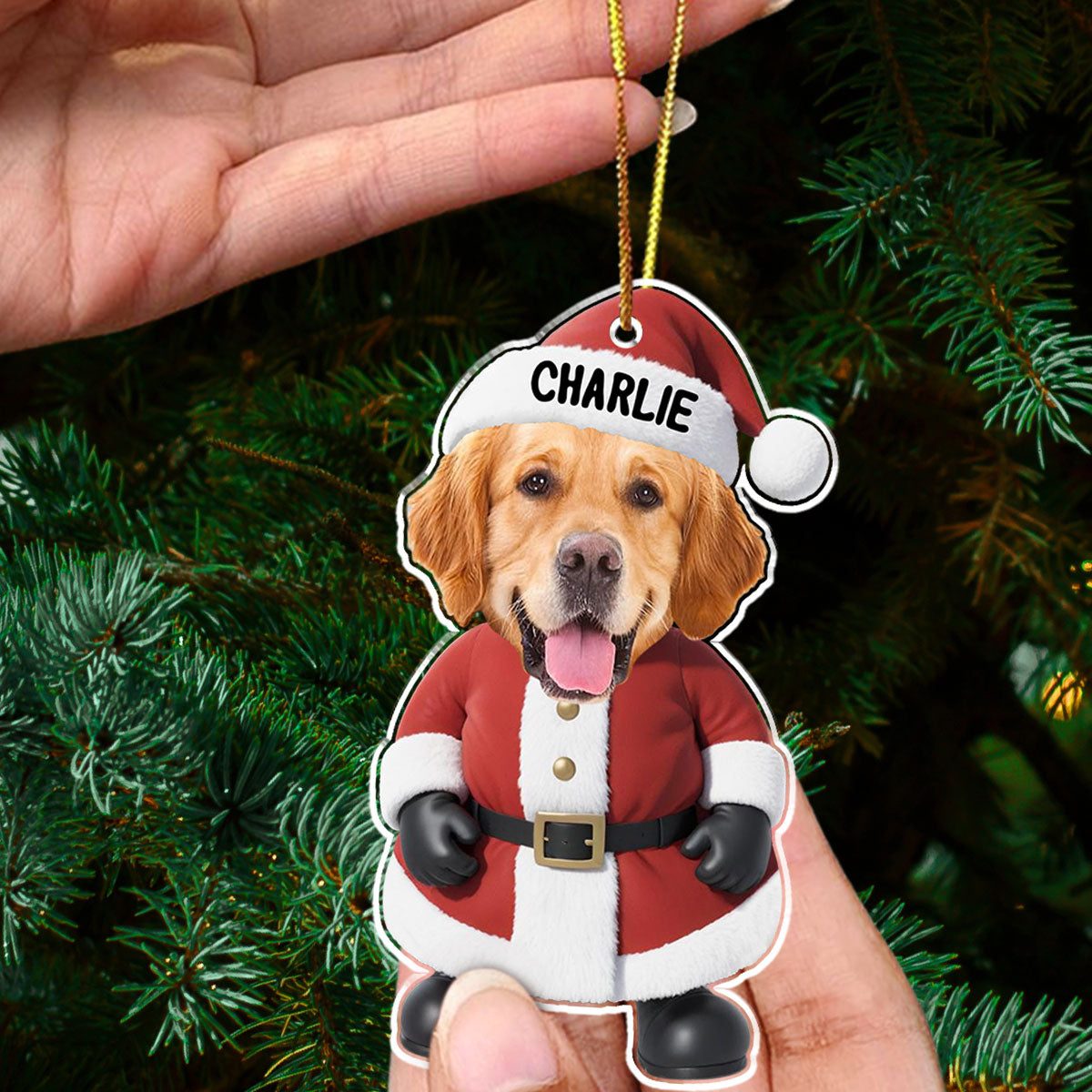 Adorable Personalized Custom Acrylic Santa Dog Christmas Ornament