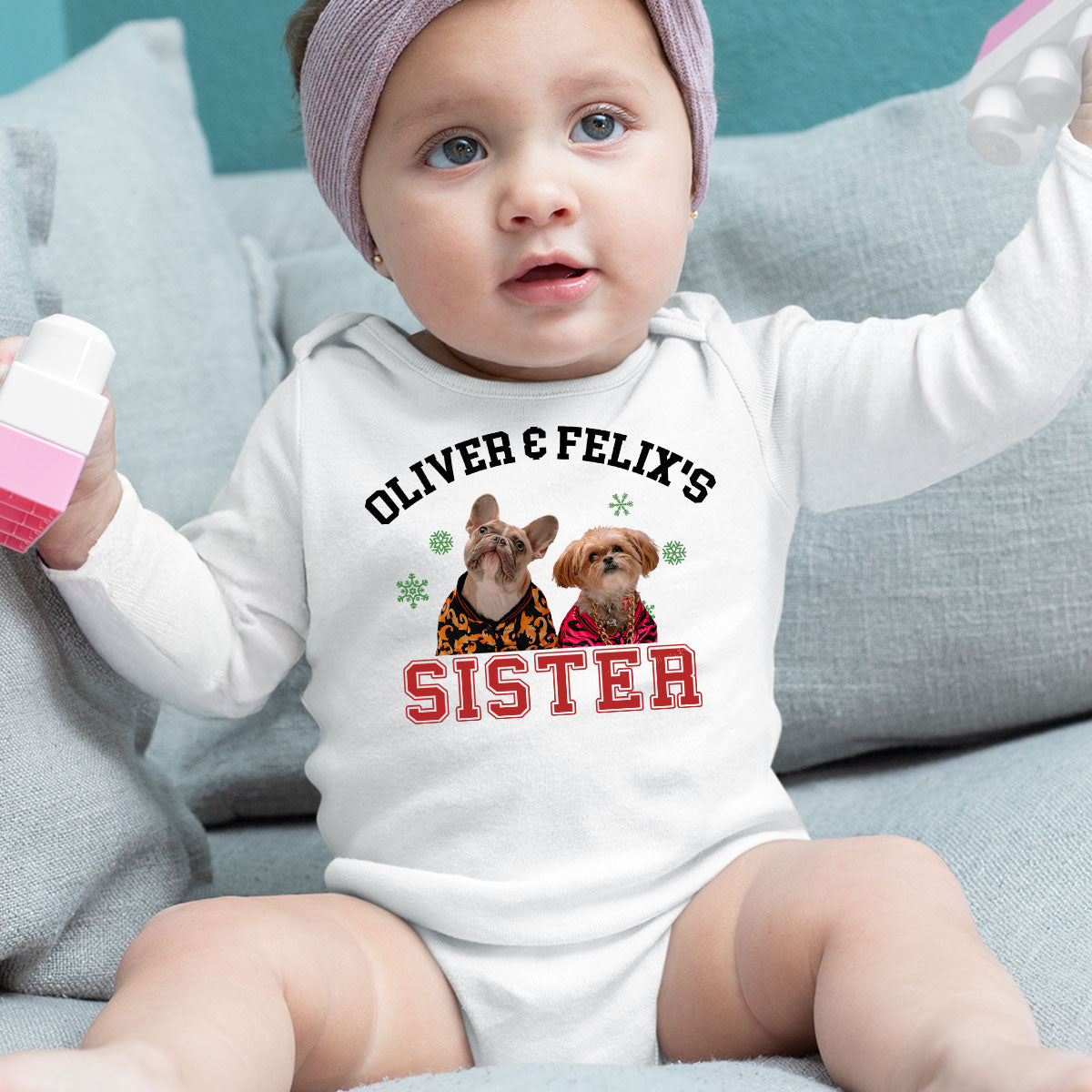 Personalized Custom Long Sleeve Baby Onesie for Baby Dog Brother and Sister Photos
