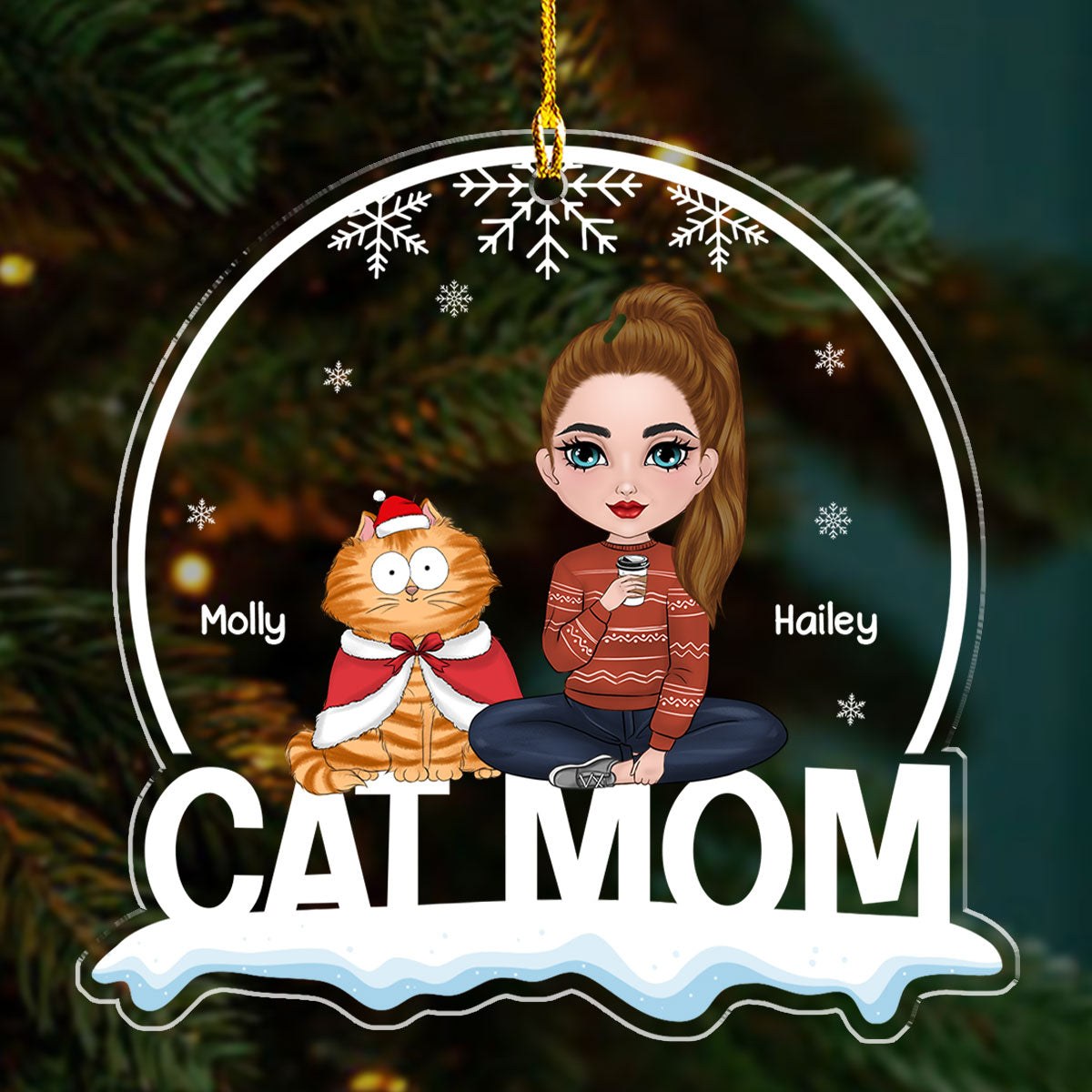 Adorable Funny Cat Mom Personalized Custom Acrylic Ornament for Memorable Keepsakes
