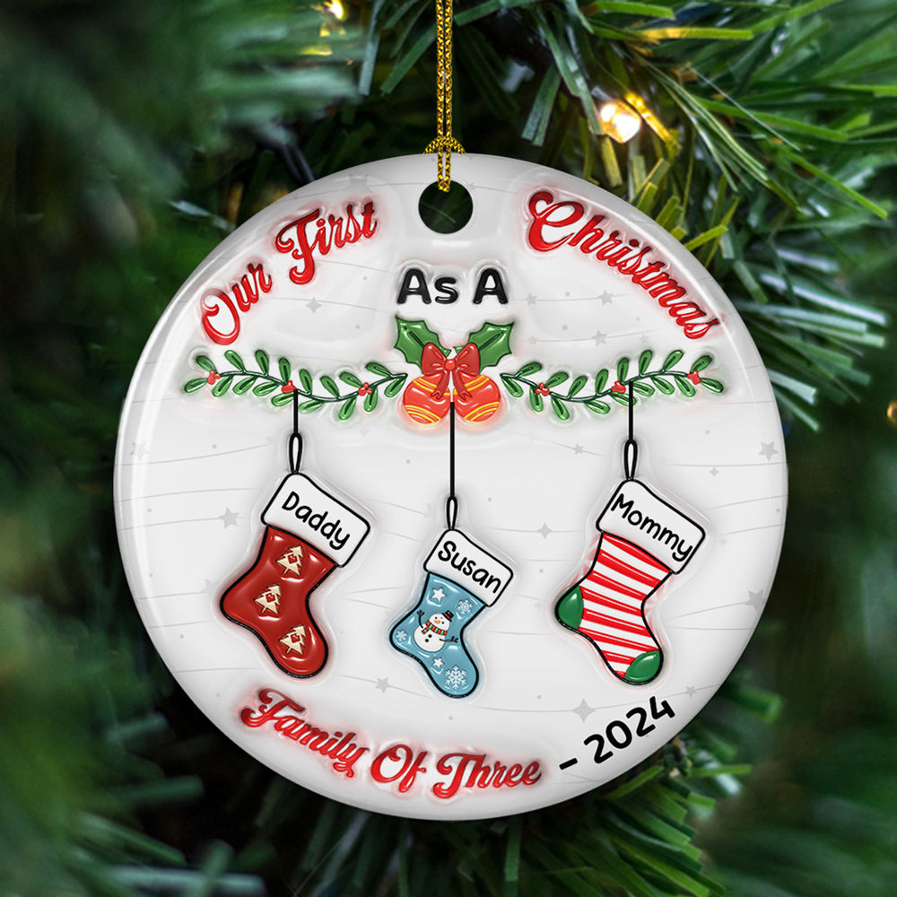 Personalized Custom 3D Inflated Effect Ceramic Ornament for Our First Christmas As A Family